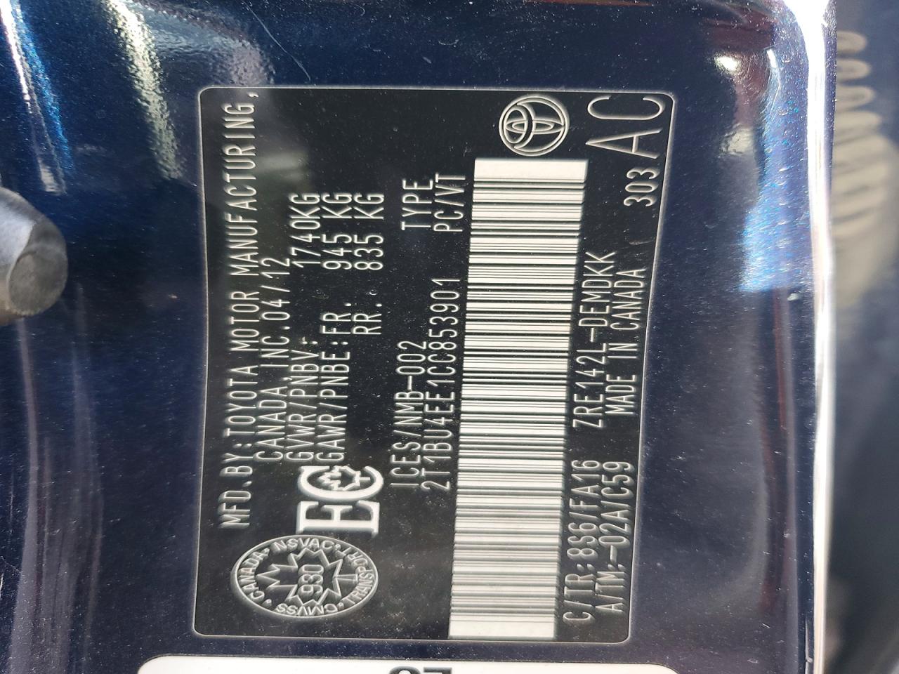 2012 Toyota Corolla L Синий vin: 2T1BU4EE1CC853901