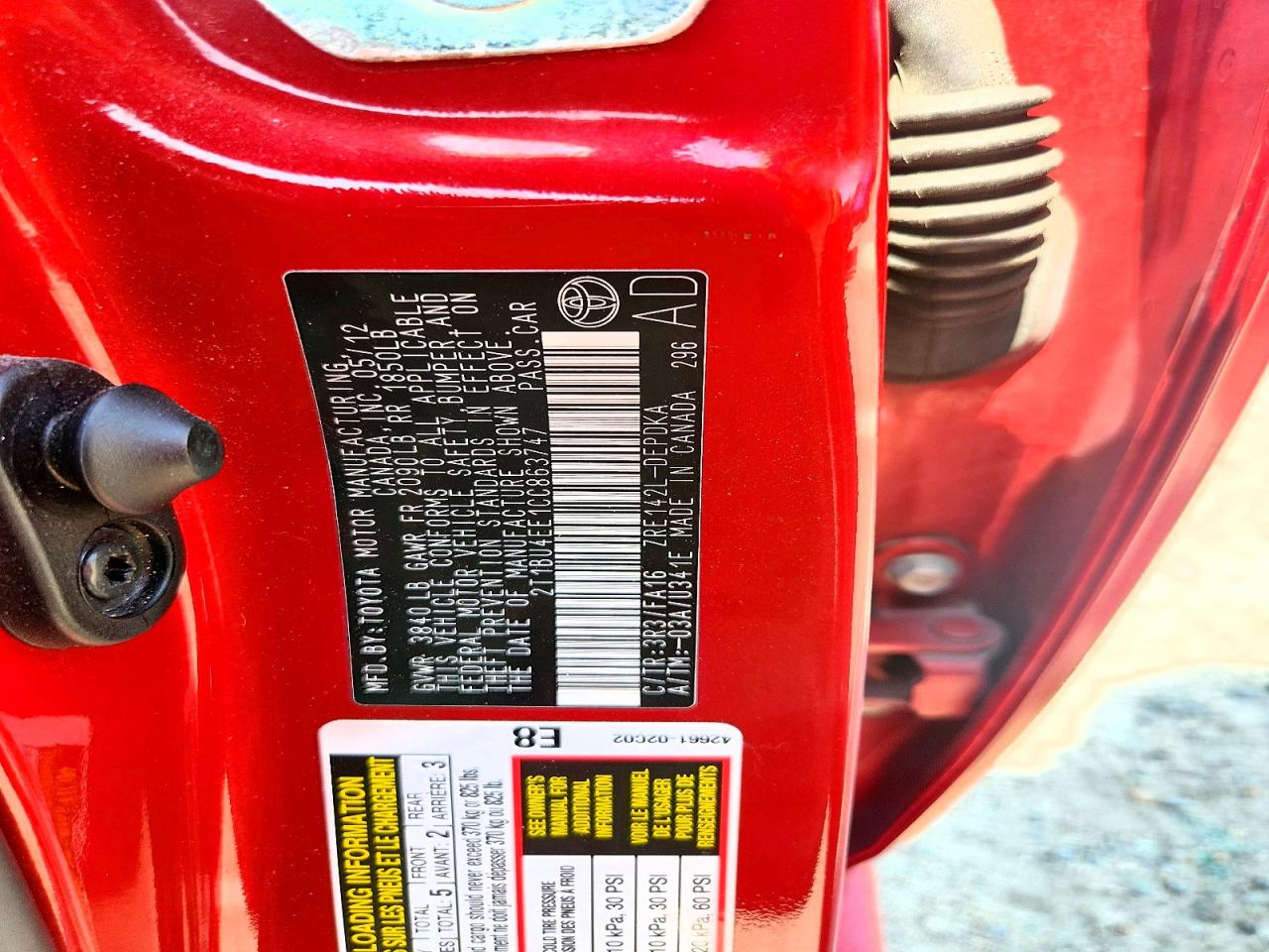 2012 Toyota Corolla L Red vin: 2T1BU4EE1CC863747