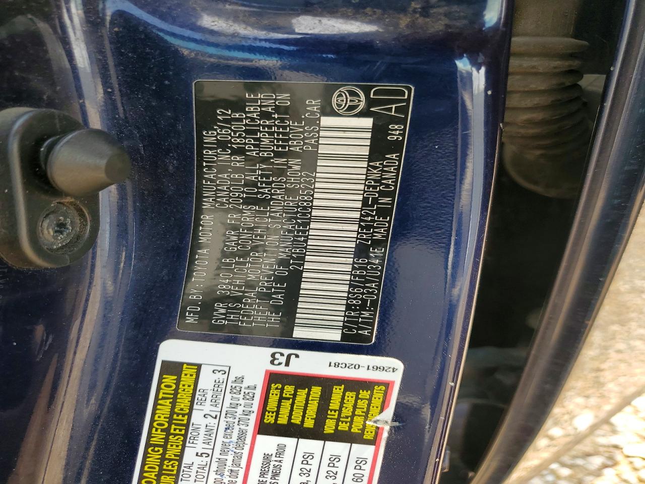 2012 Toyota Corolla Le Blue vin: 2T1BU4EE1CC885232