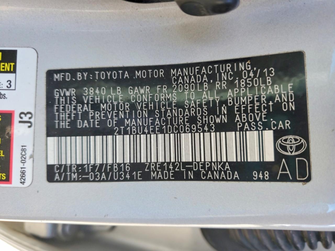 2013 Toyota Corolla Le Silver vin: 2T1BU4EE1DC069543
