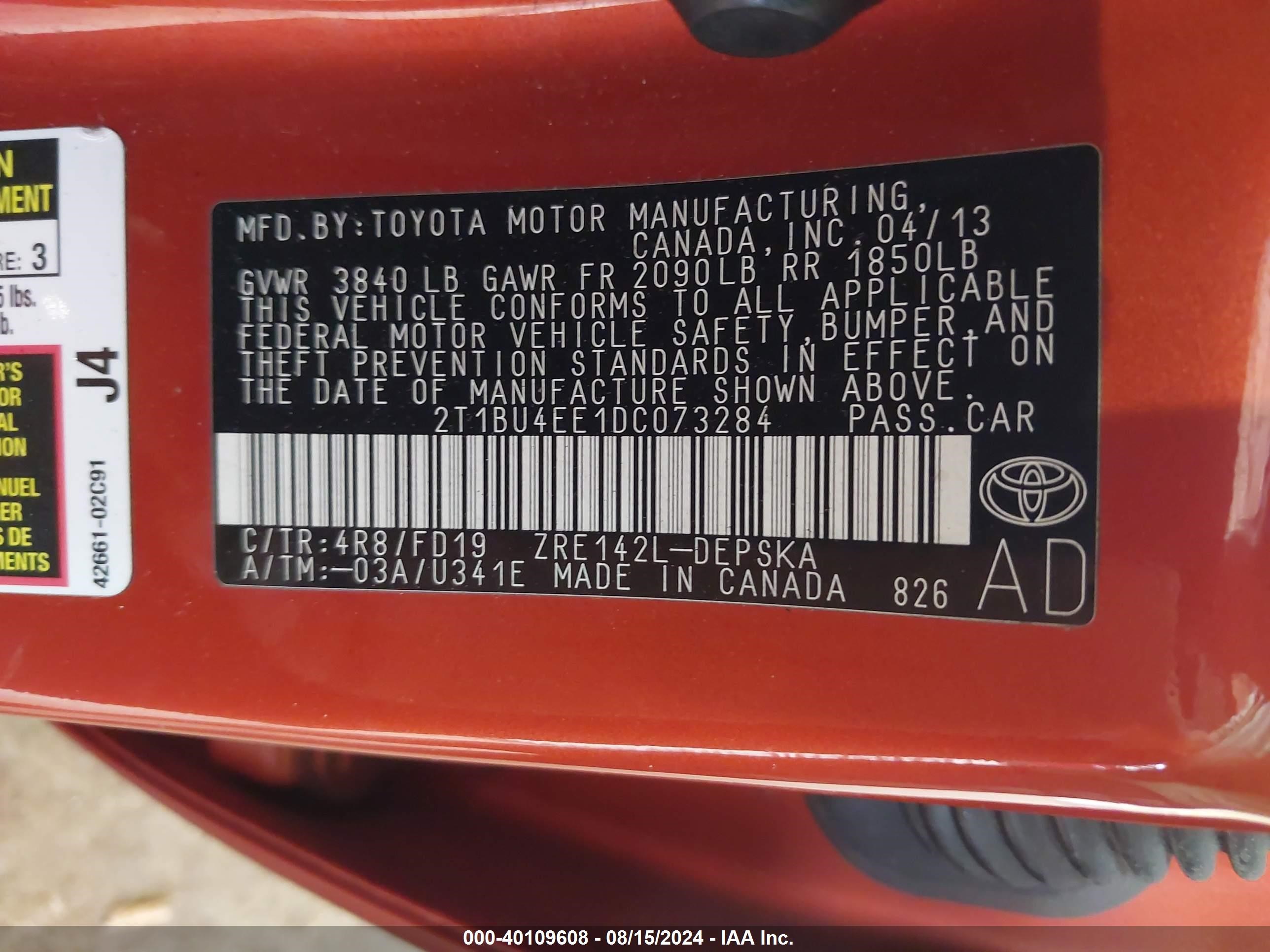 2013 Toyota Corolla S Special Edition Orange vin: 2T1BU4EE1DC073284