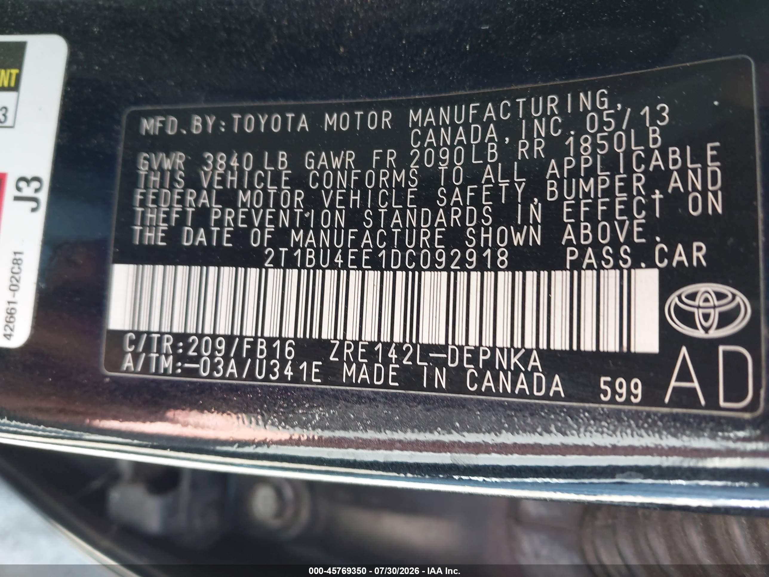 2013 Toyota Corolla Le Black vin: 2T1BU4EE1DC092918