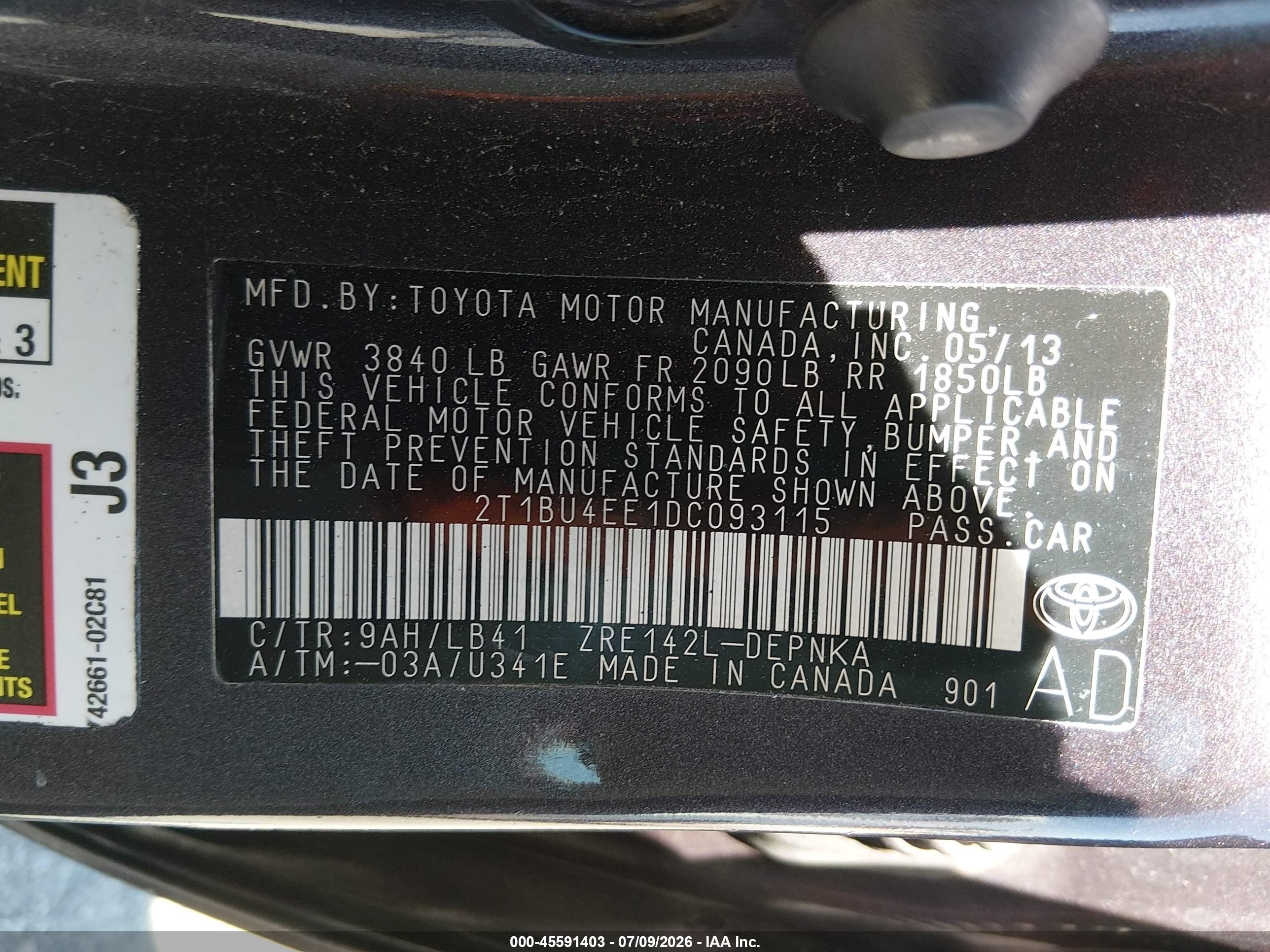 2013 Toyota Corolla Le Special Edition Burgundy vin: 2T1BU4EE1DC093115