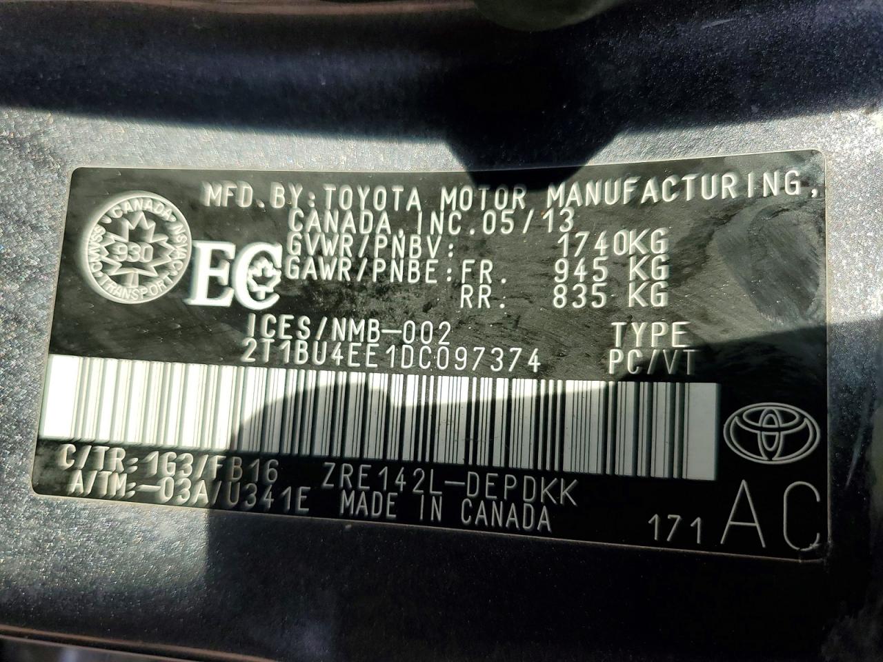 2013 Toyota Corolla Gray vin: 2T1BU4EE1DC097374