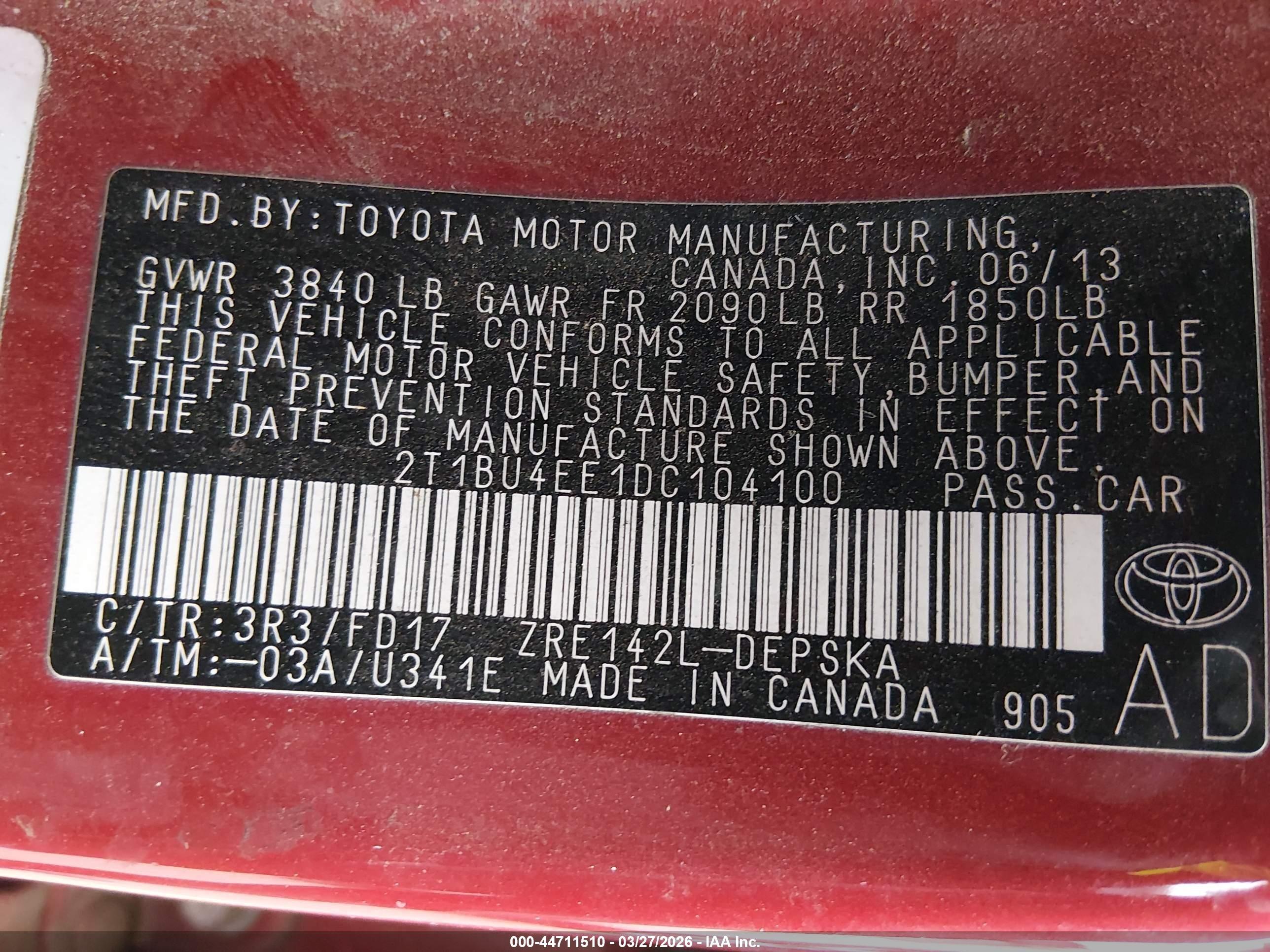 2013 Toyota Corolla S Красный vin: 2T1BU4EE1DC104100