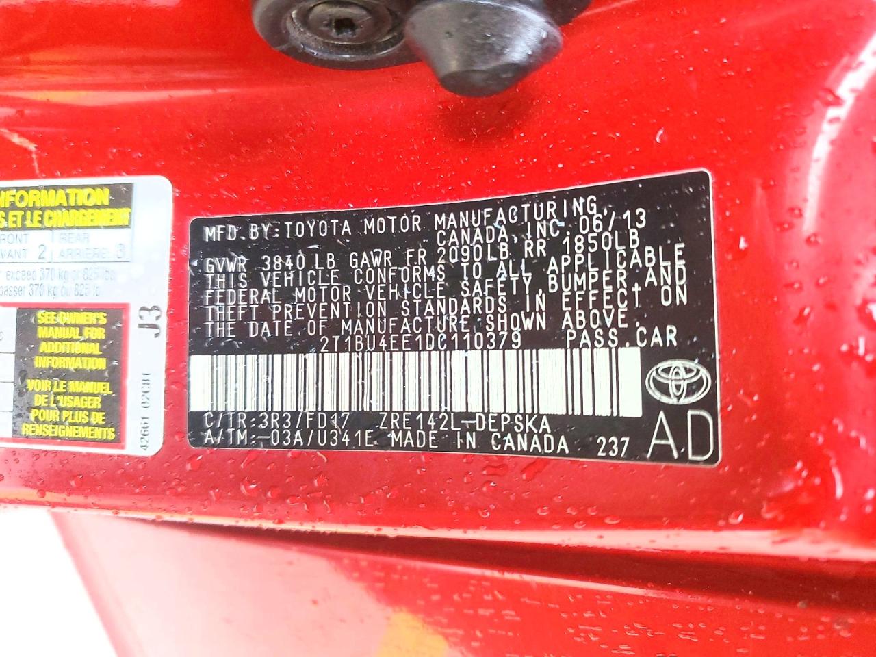 2013 Toyota Corolla S Red vin: 2T1BU4EE1DC110379