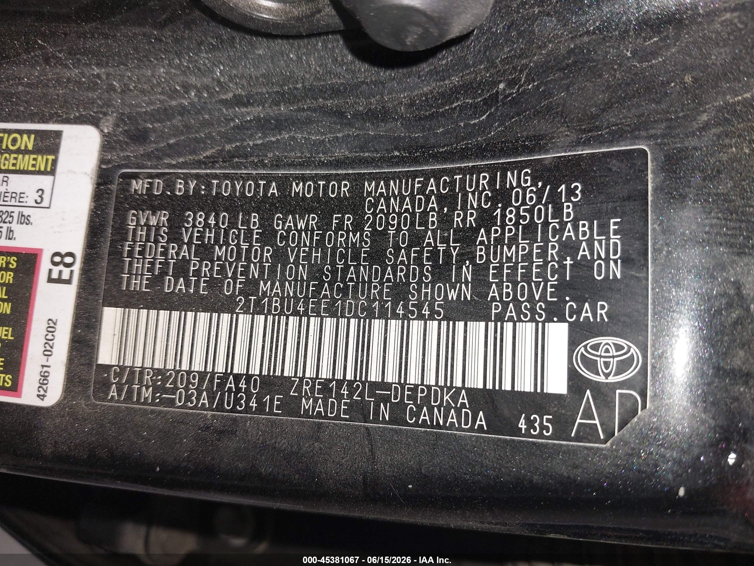 2013 Toyota Corolla L Black vin: 2T1BU4EE1DC114545