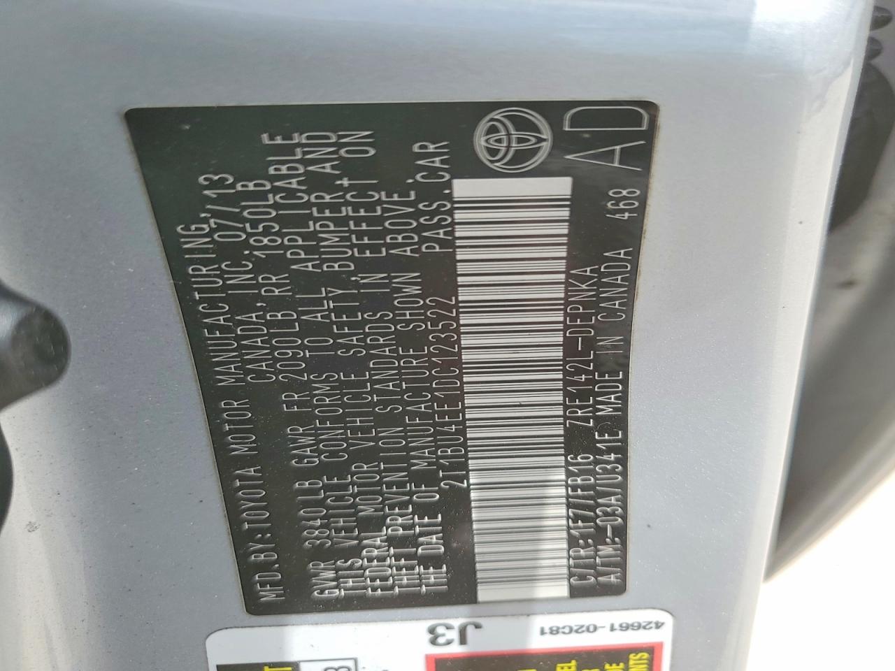 2013 Toyota Corolla Le Silver vin: 2T1BU4EE1DC123522