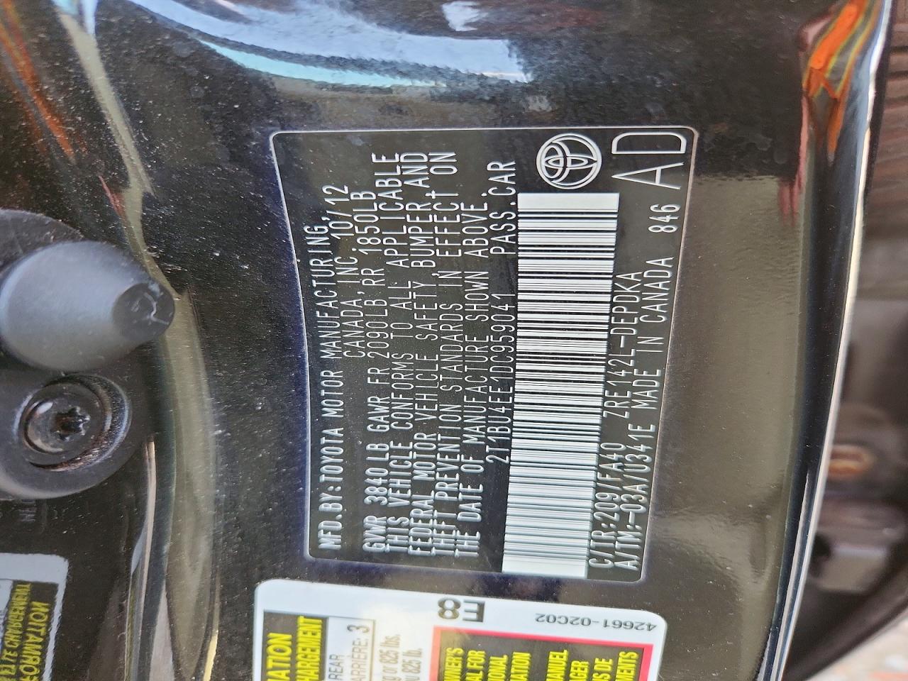 2013 Toyota Corolla L Black vin: 2T1BU4EE1DC959041