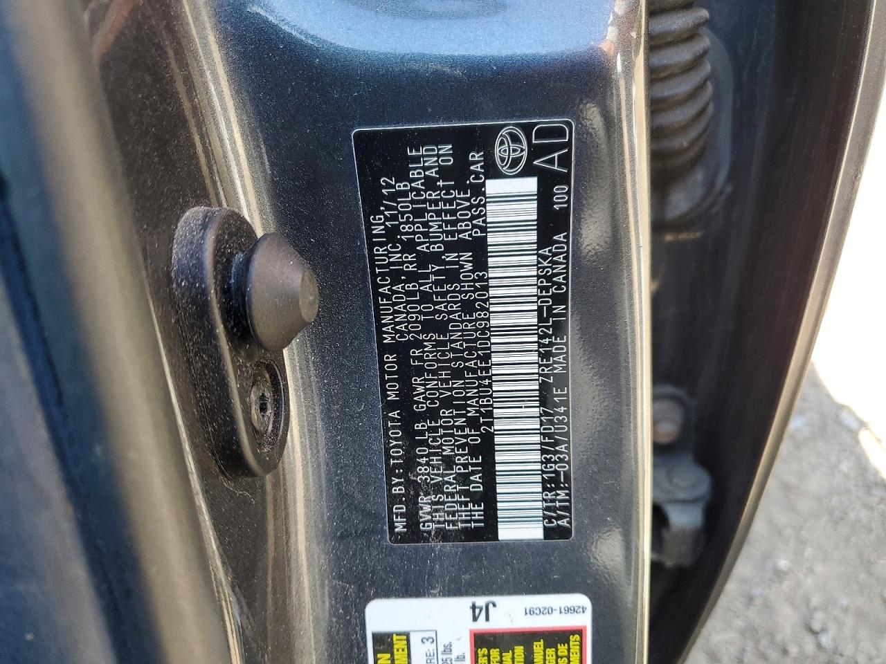 2013 Toyota Corolla S Gray vin: 2T1BU4EE1DC982013