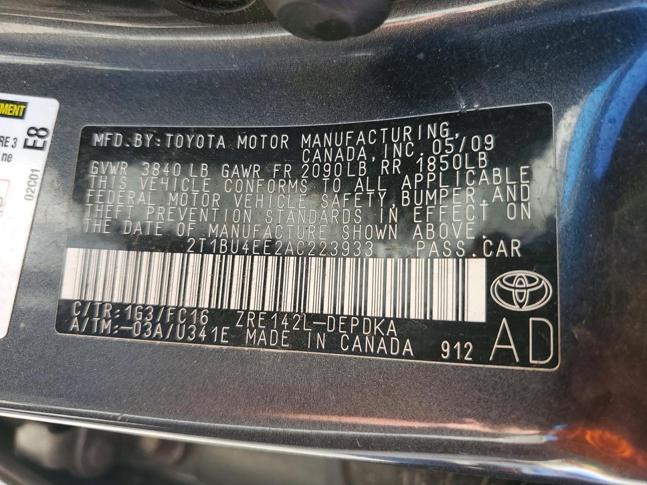 2010 Toyota Corolla Le Gray vin: 2T1BU4EE2AC223933