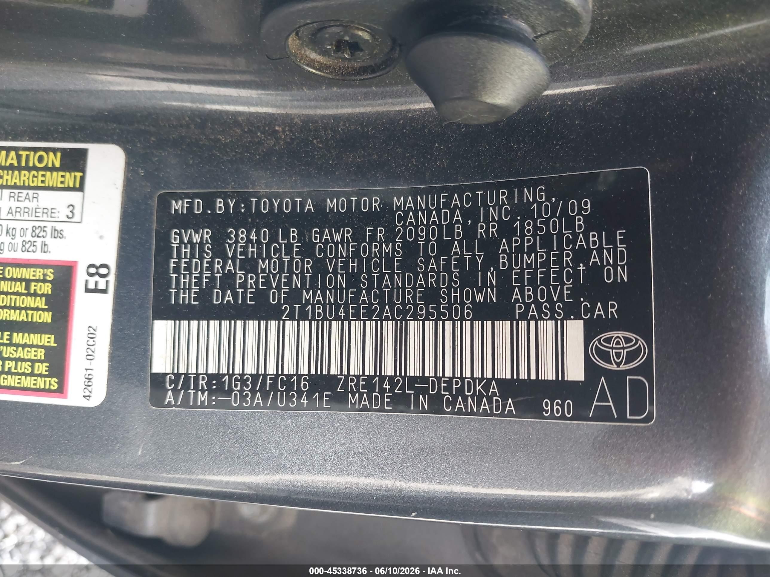 2010 Toyota Corolla Le Синий vin: 2T1BU4EE2AC295506