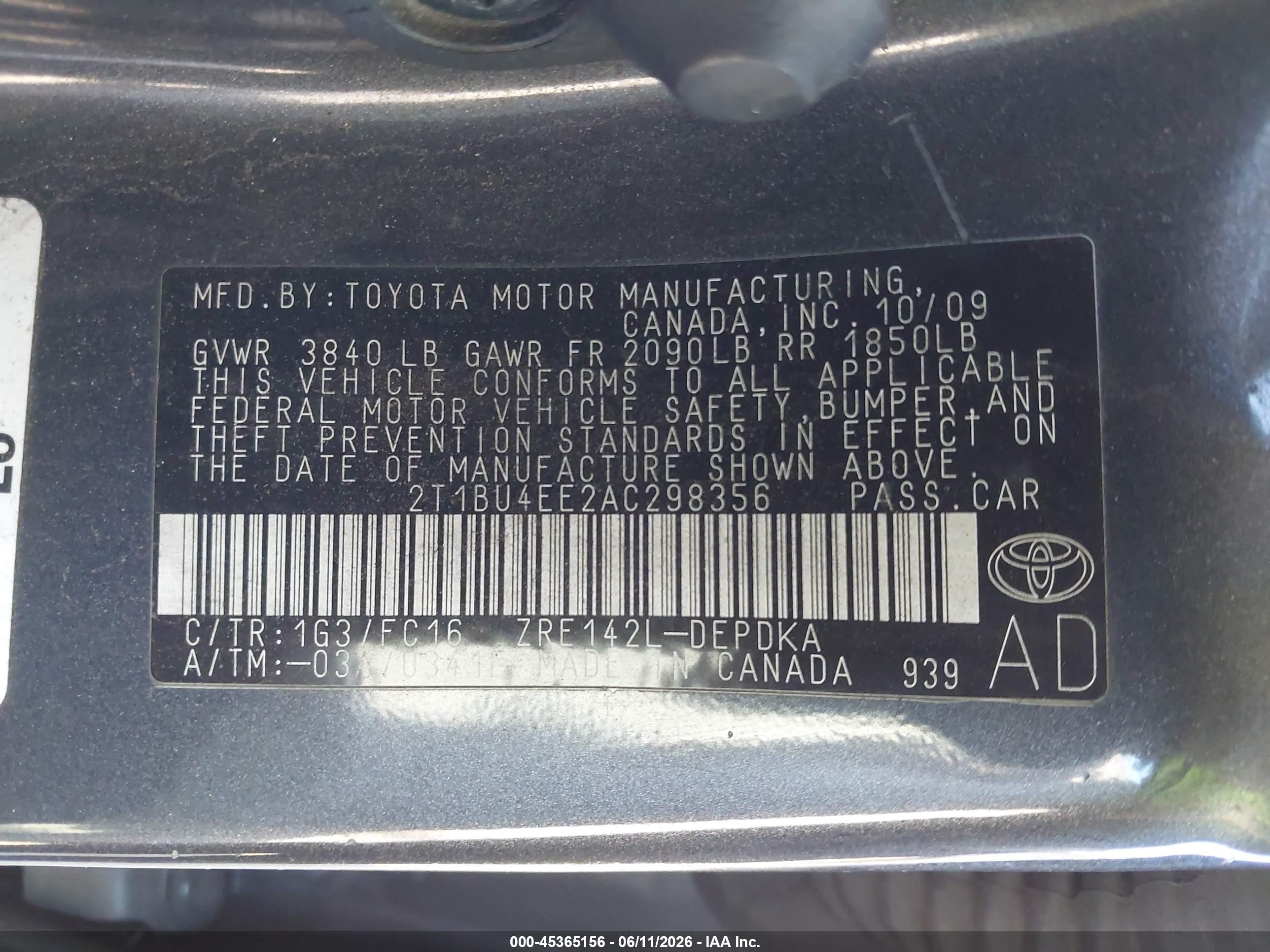2010 Toyota Corolla Le Gray vin: 2T1BU4EE2AC298356