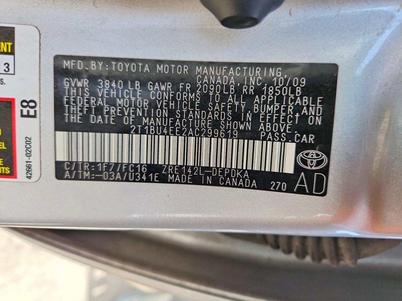2010 Toyota Corolla Le Silver vin: 2T1BU4EE2AC299619