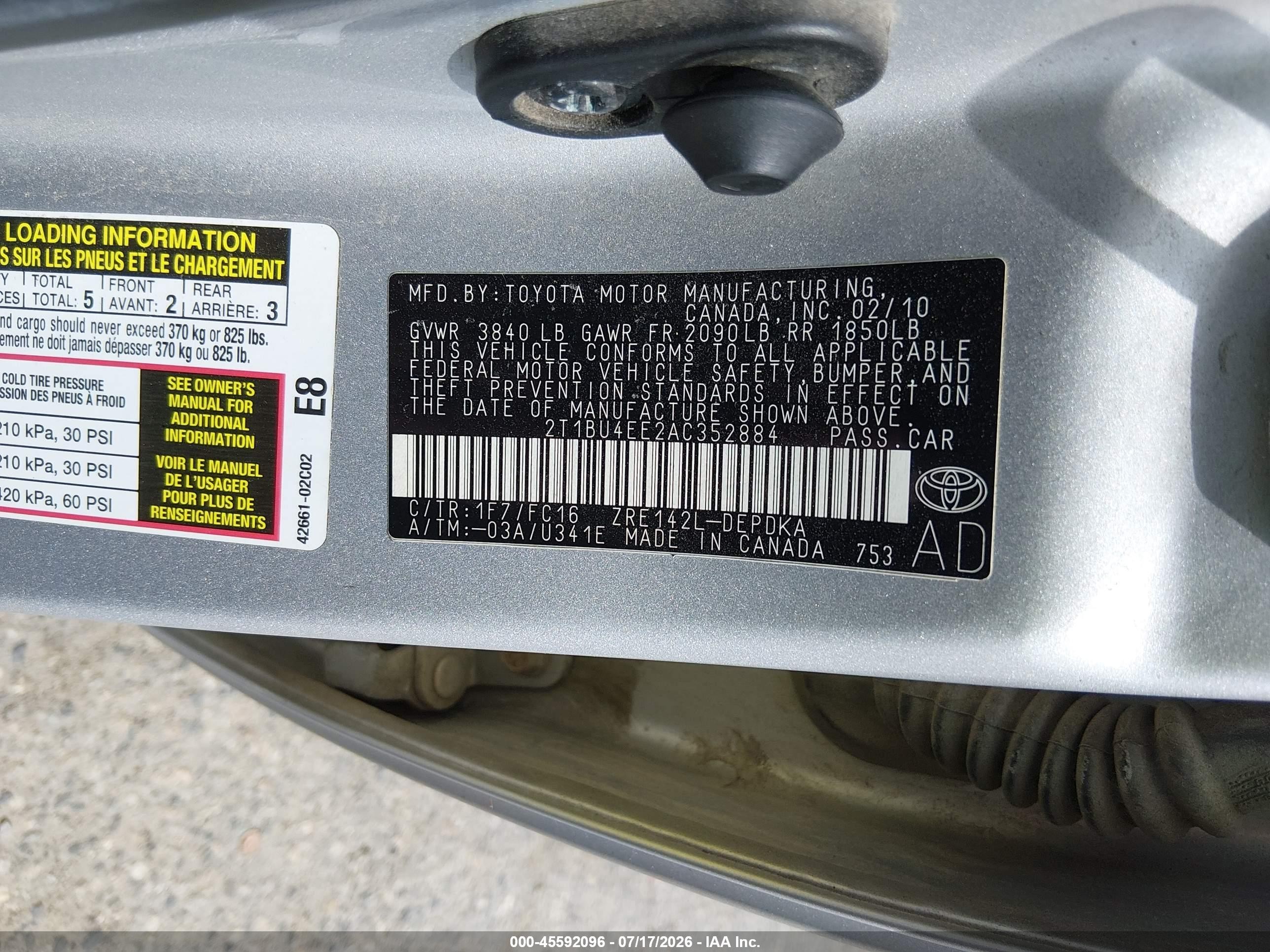 2010 Toyota Corolla Le Silver vin: 2T1BU4EE2AC352884