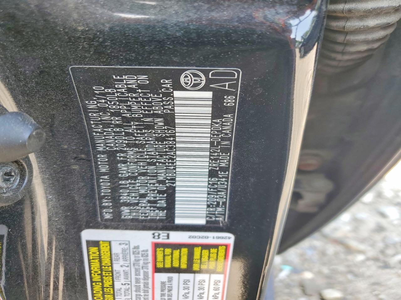 2010 Toyota Corolla Le Black vin: 2T1BU4EE2AC384167