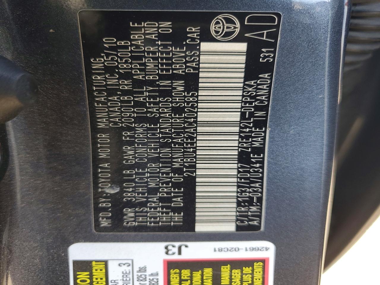 2010 Toyota Corolla S Gray vin: 2T1BU4EE2AC402585