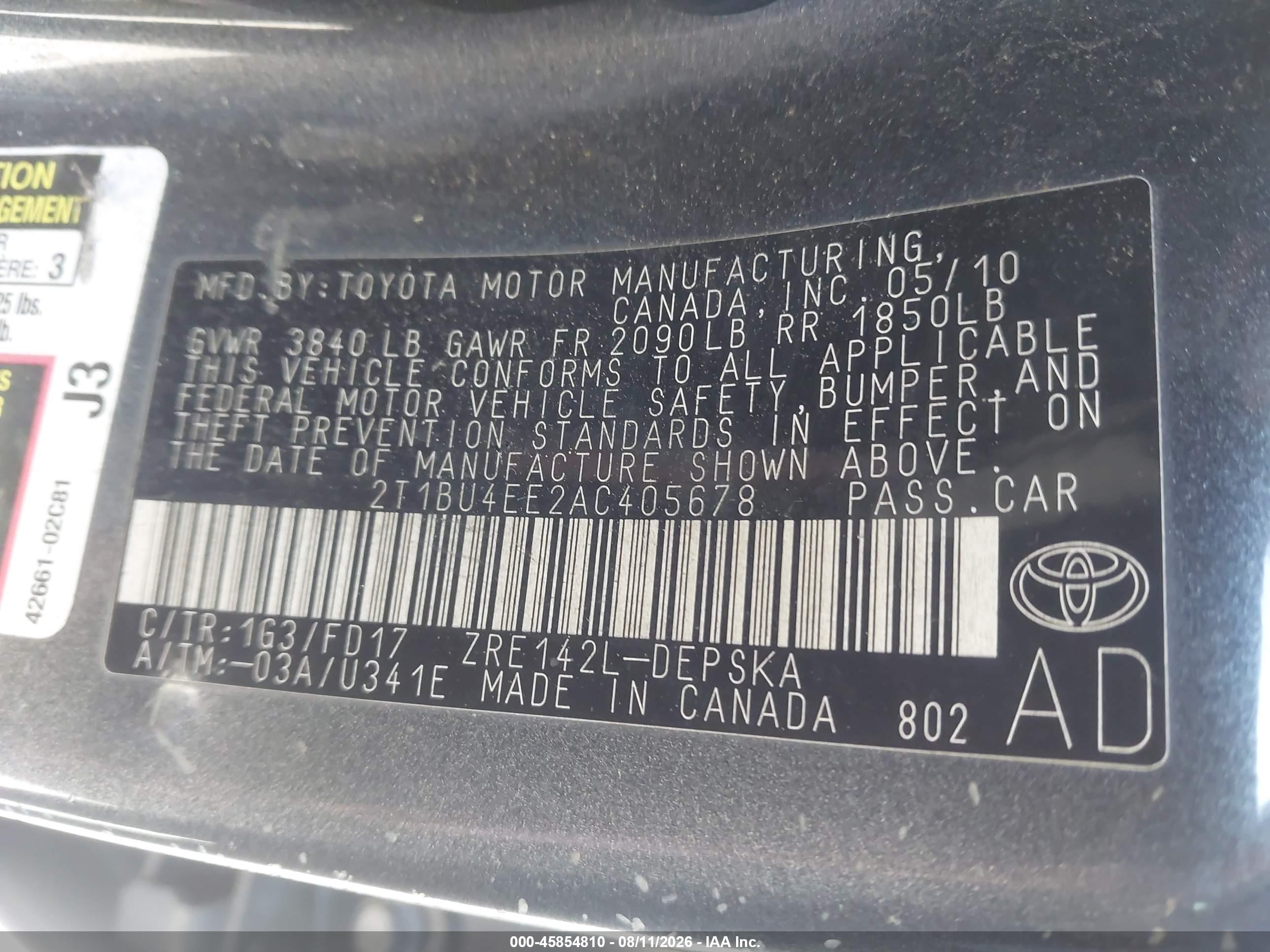 2010 Toyota Corolla S Gray vin: 2T1BU4EE2AC405678
