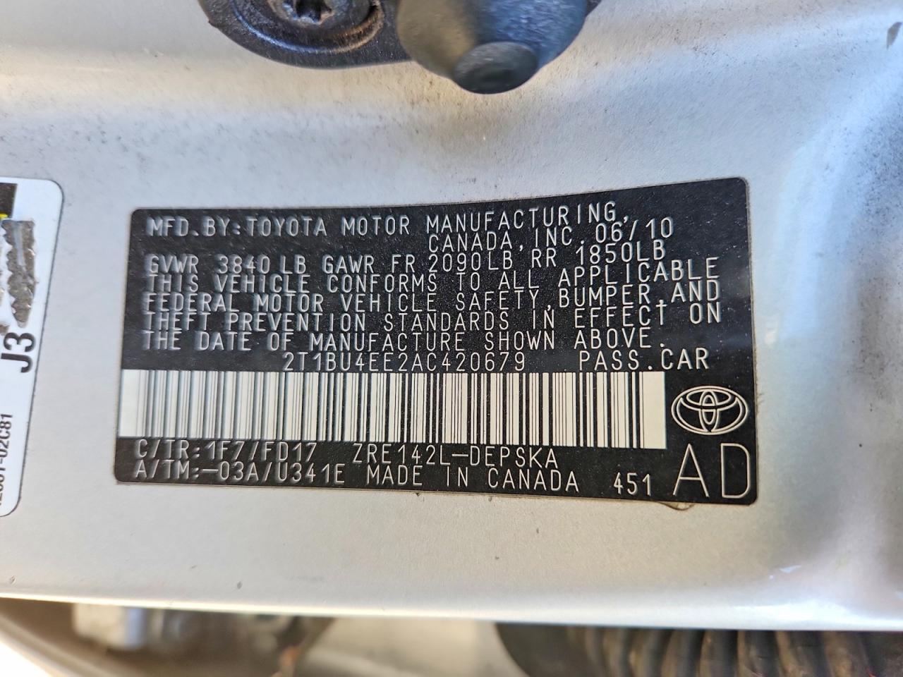 2010 Toyota Corolla S Silver vin: 2T1BU4EE2AC420679