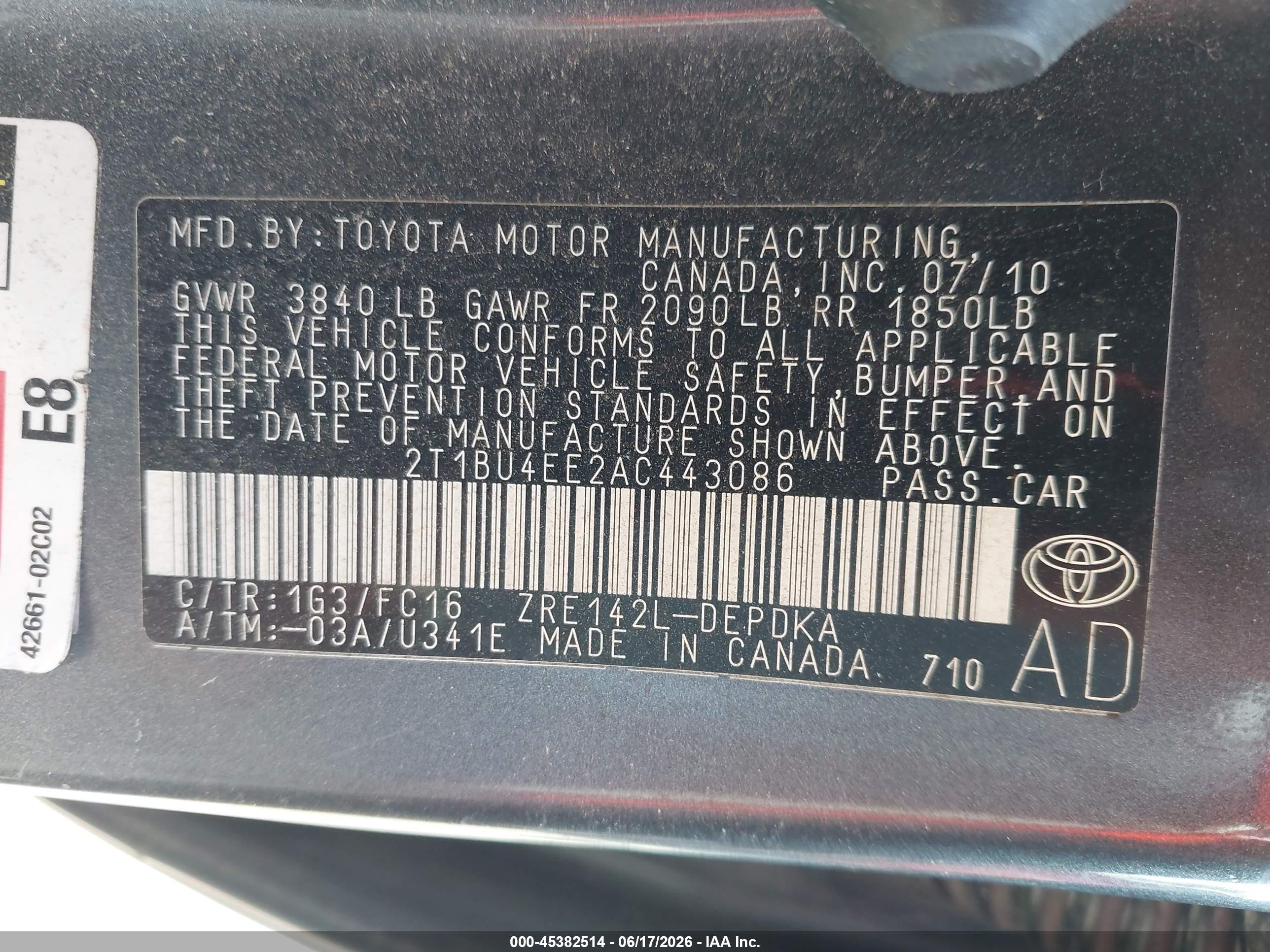 2010 Toyota Corolla Le Gray vin: 2T1BU4EE2AC443086