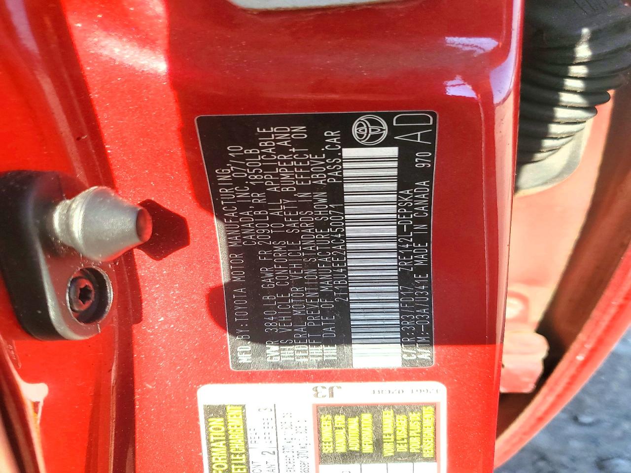 2010 Toyota Corolla S Red vin: 2T1BU4EE2AC450071