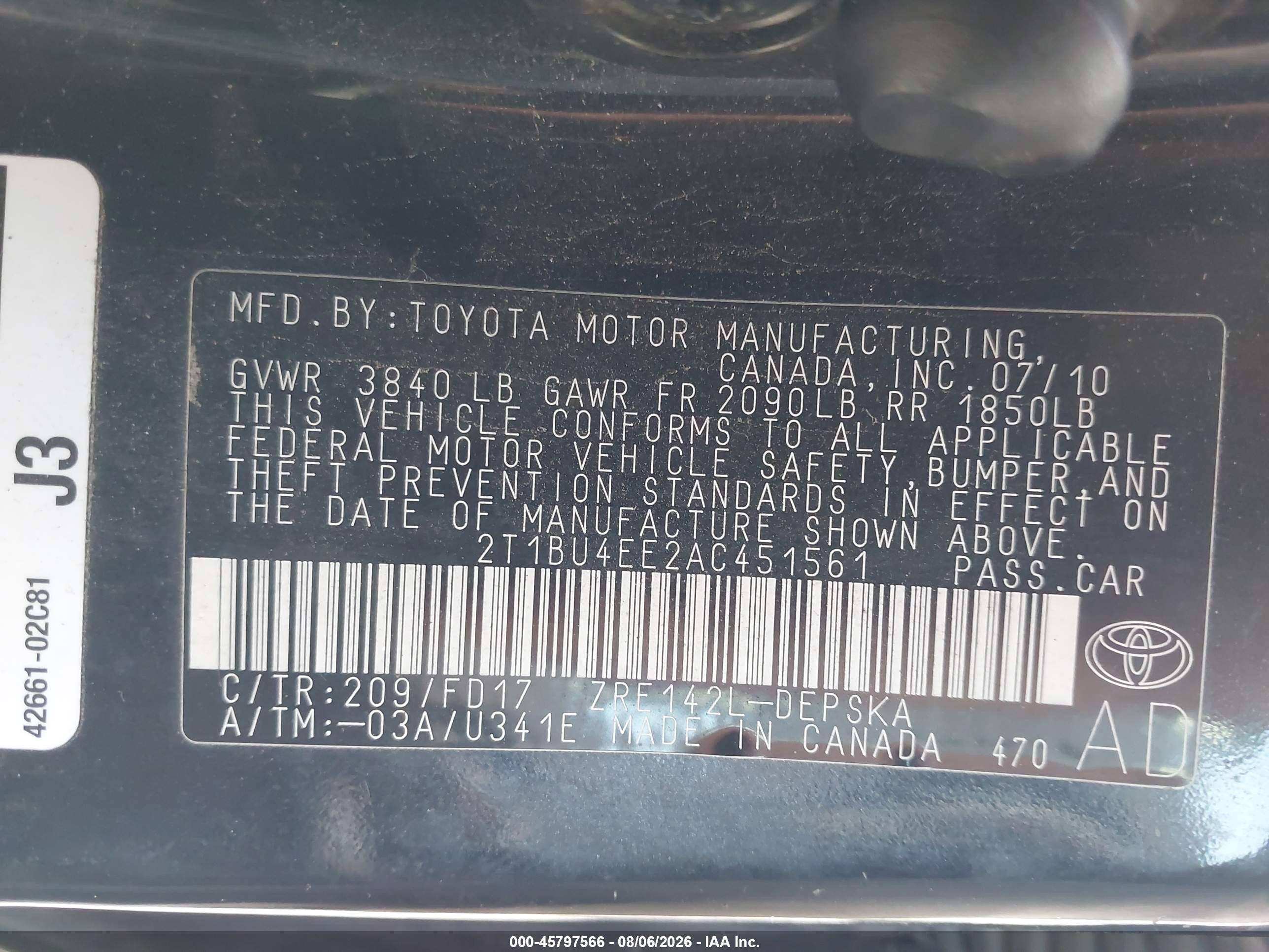 2010 Toyota Corolla S Black vin: 2T1BU4EE2AC451561