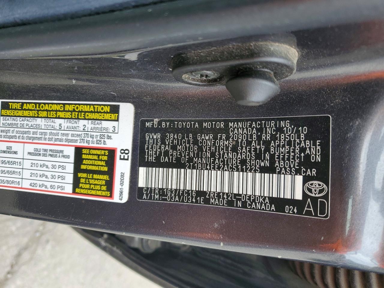 2010 Toyota Corolla Le Gray vin: 2T1BU4EE2AC511225