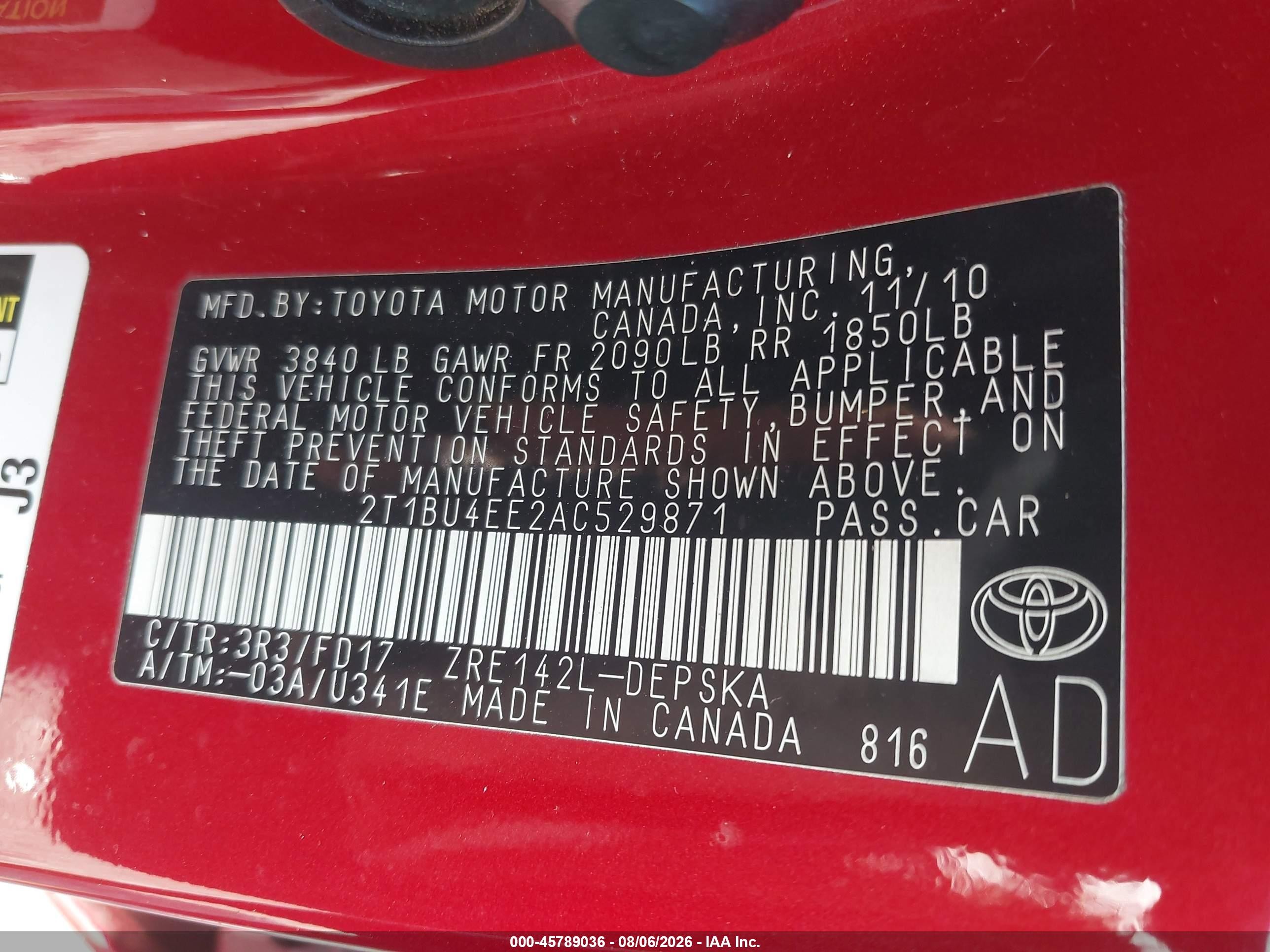 2010 Toyota Corolla S Red vin: 2T1BU4EE2AC529871