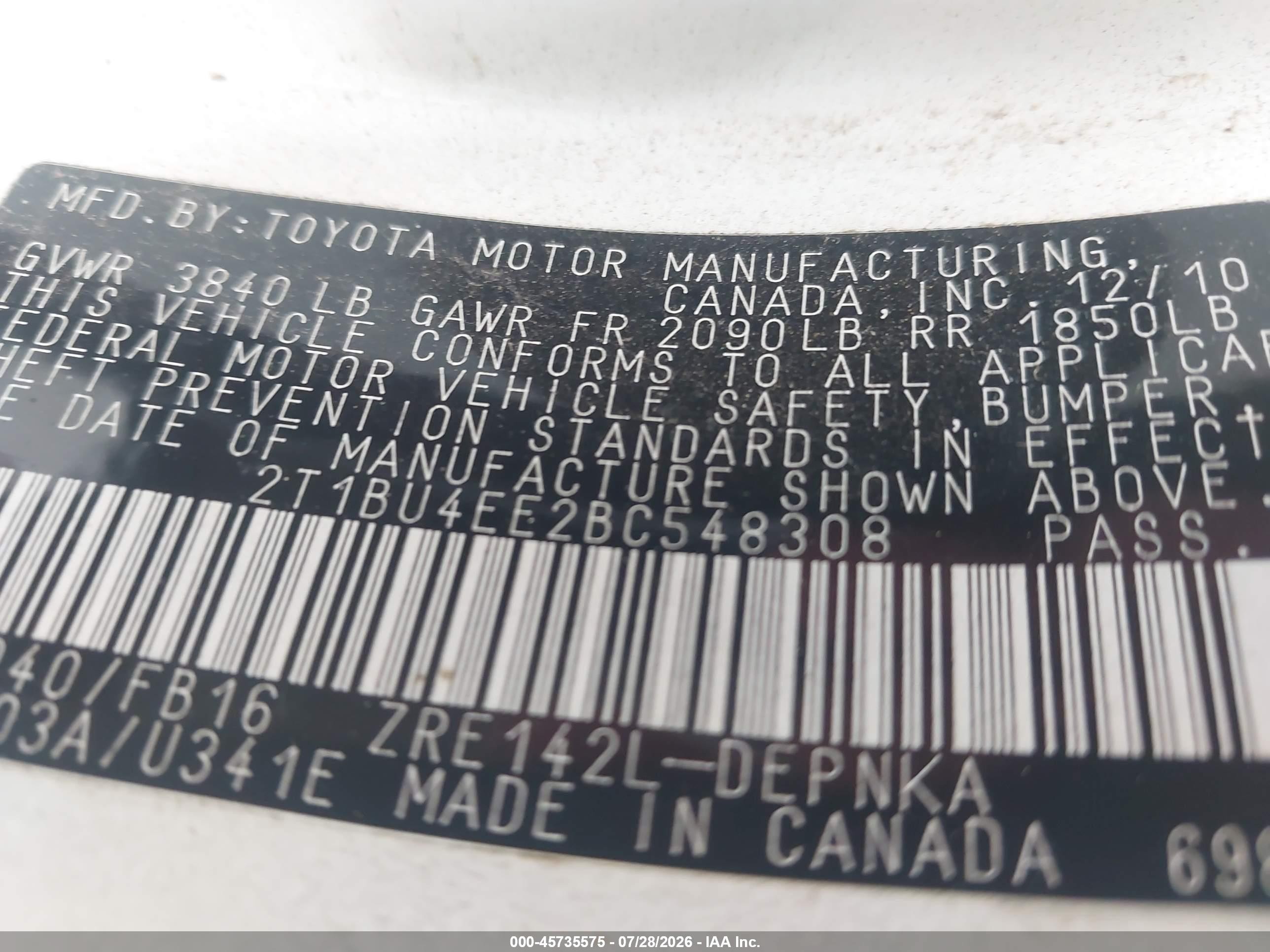 2011 Toyota Corolla Le Белый vin: 2T1BU4EE2BC548308