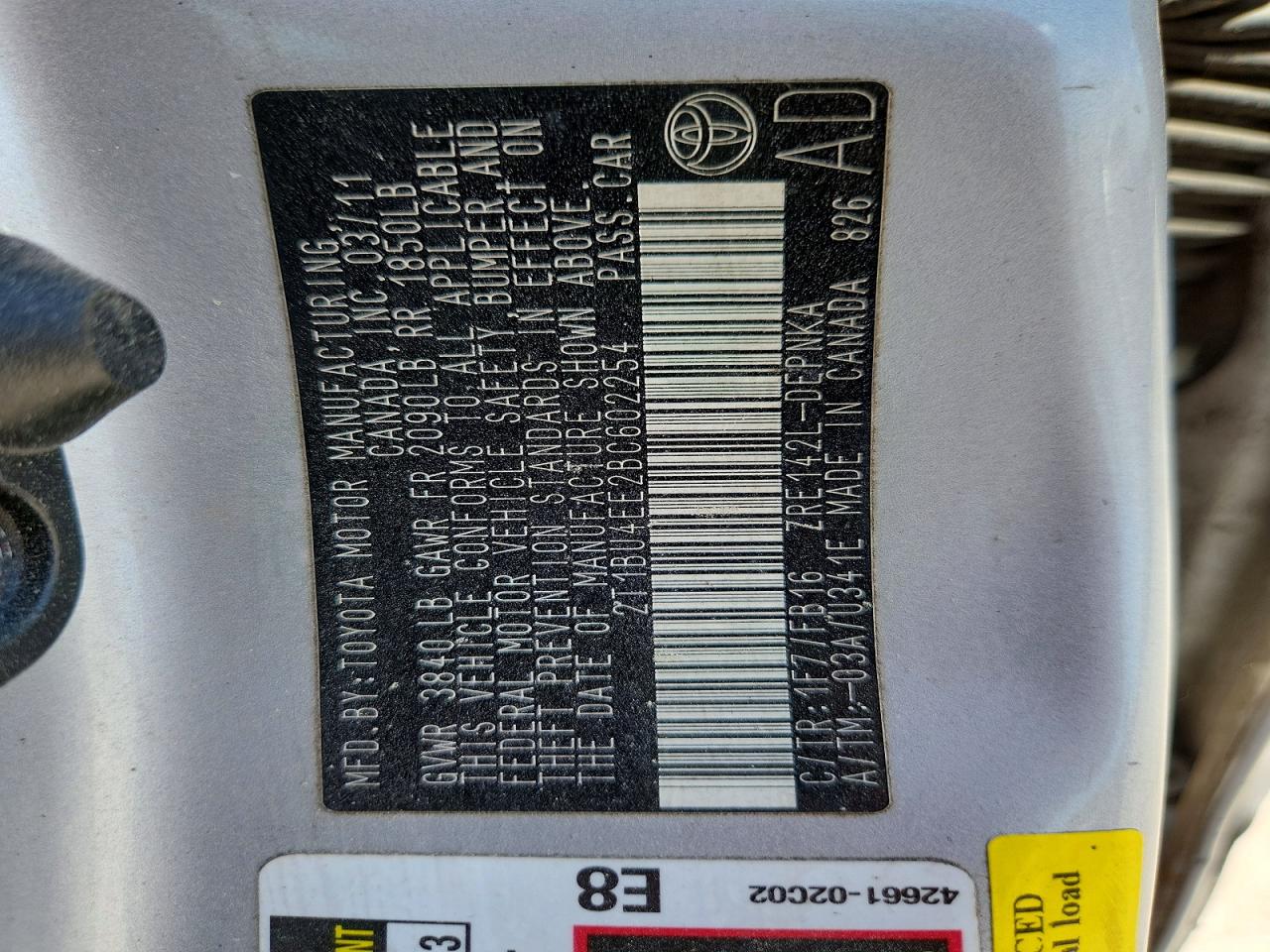 2011 Toyota Corolla Le Silver vin: 2T1BU4EE2BC602254