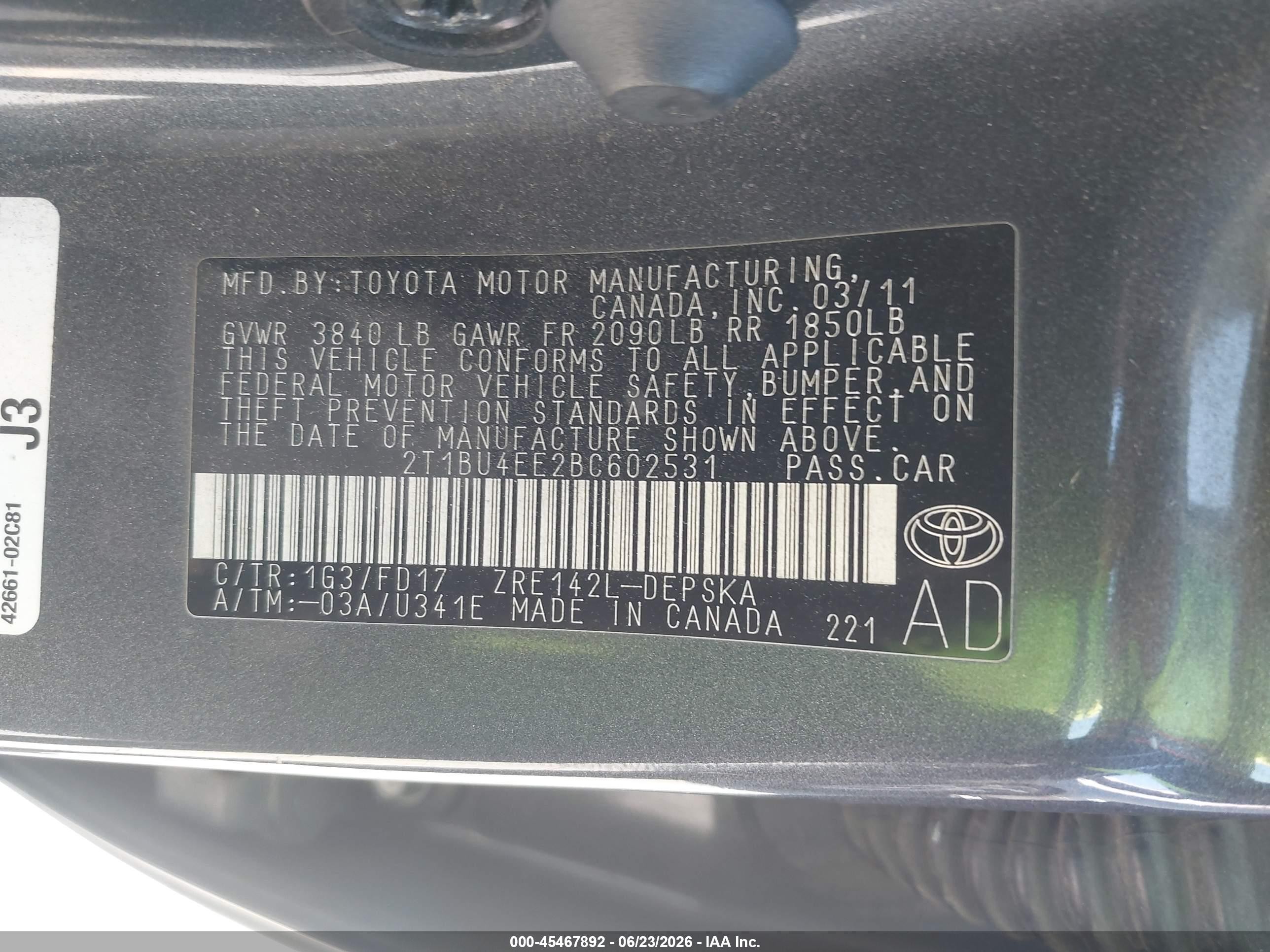 2011 Toyota Corolla S Gray vin: 2T1BU4EE2BC602531