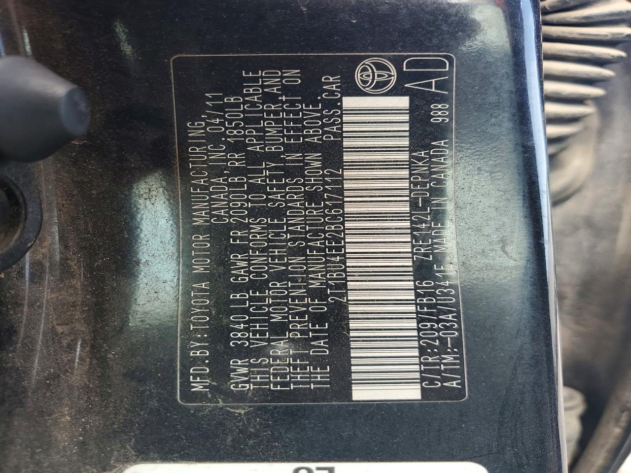 2011 Toyota Corolla Le Black vin: 2T1BU4EE2BC617112