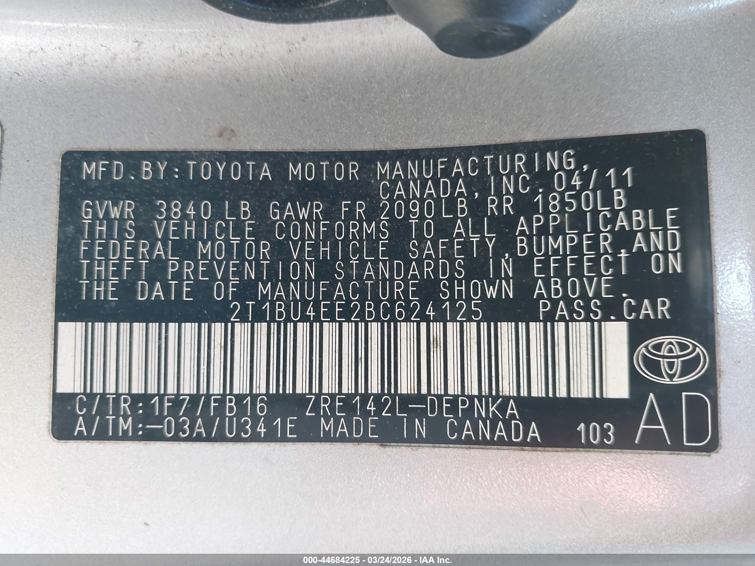 2011 Toyota Corolla Le Silver vin: 2T1BU4EE2BC624125