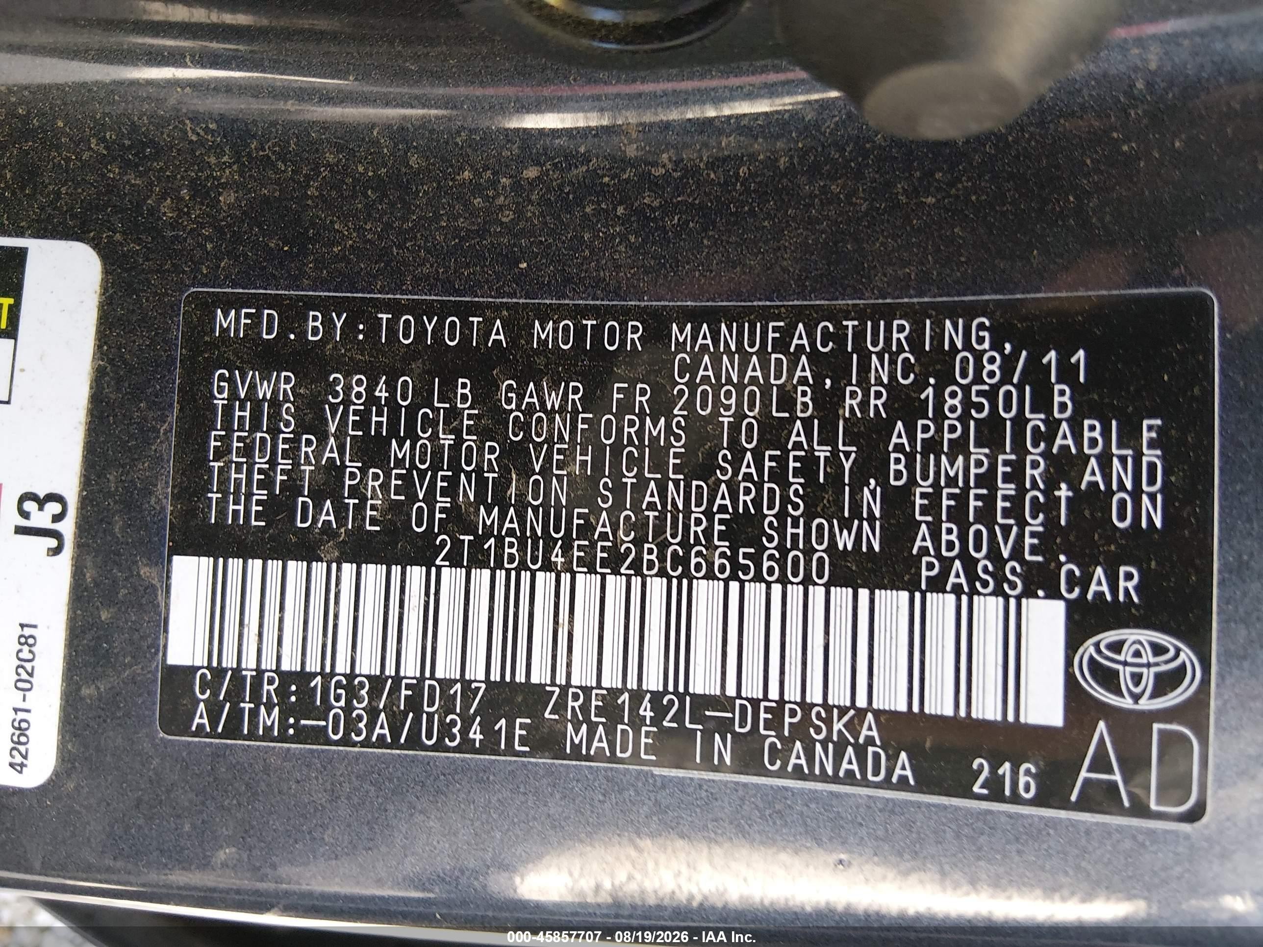 2011 Toyota Corolla S Gray vin: 2T1BU4EE2BC665600