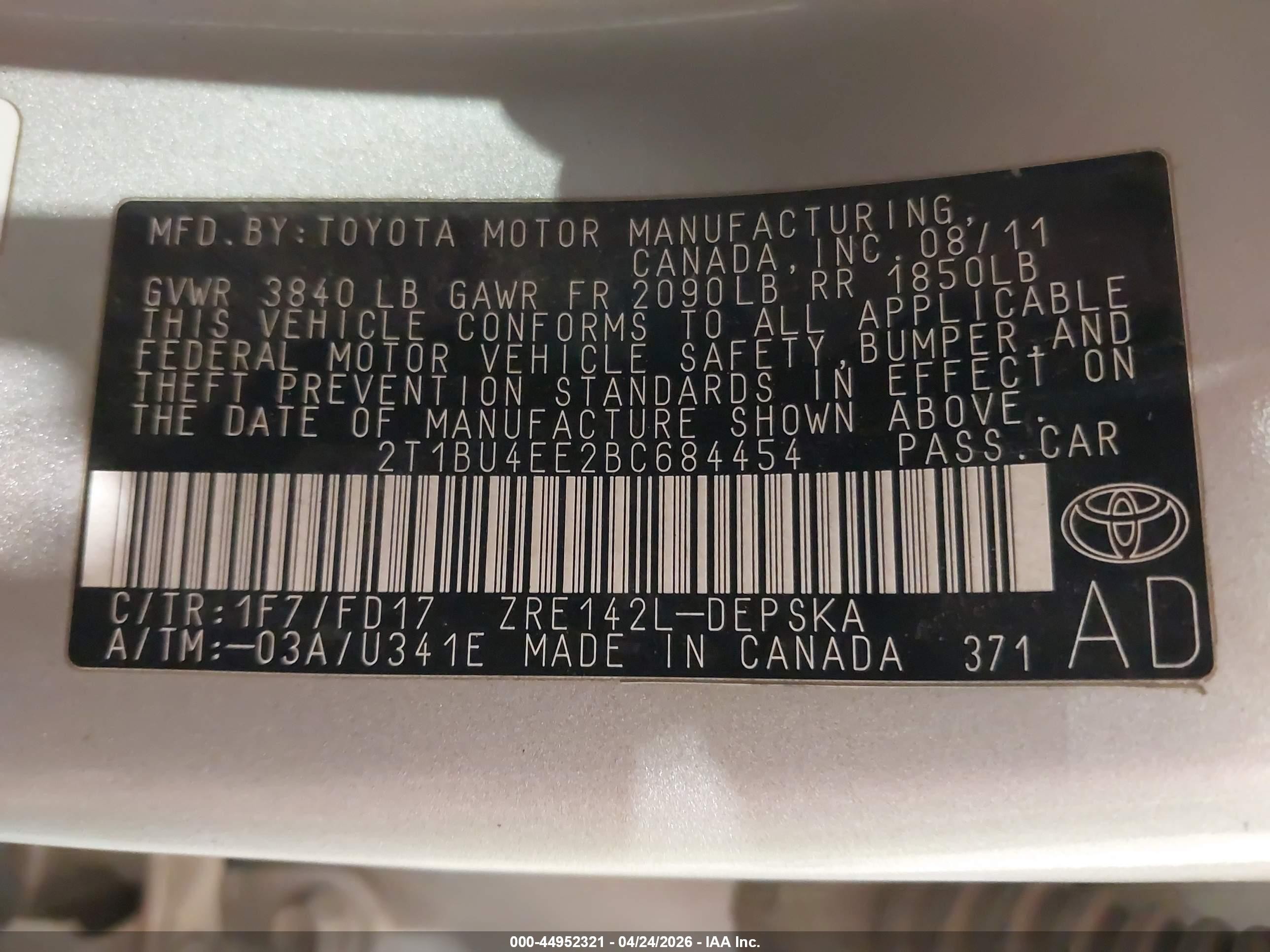 2011 Toyota Corolla S Silver vin: 2T1BU4EE2BC684454