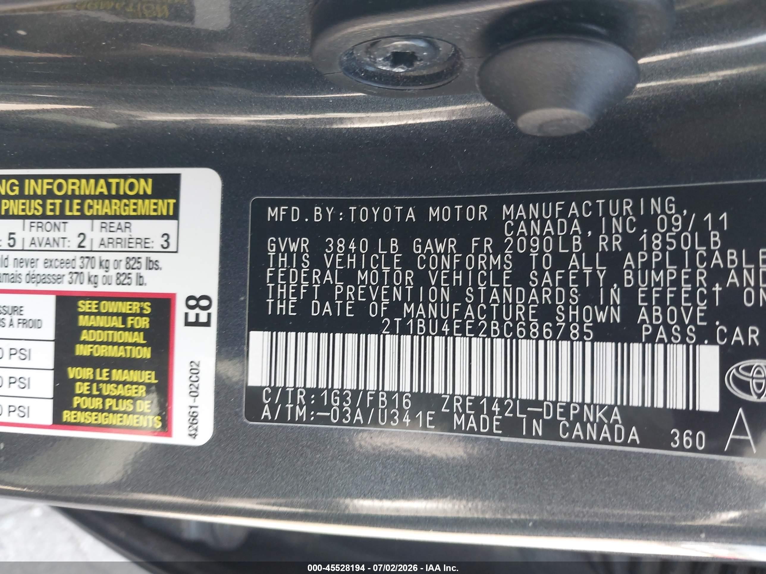 2011 Toyota Corolla Le Gray vin: 2T1BU4EE2BC686785