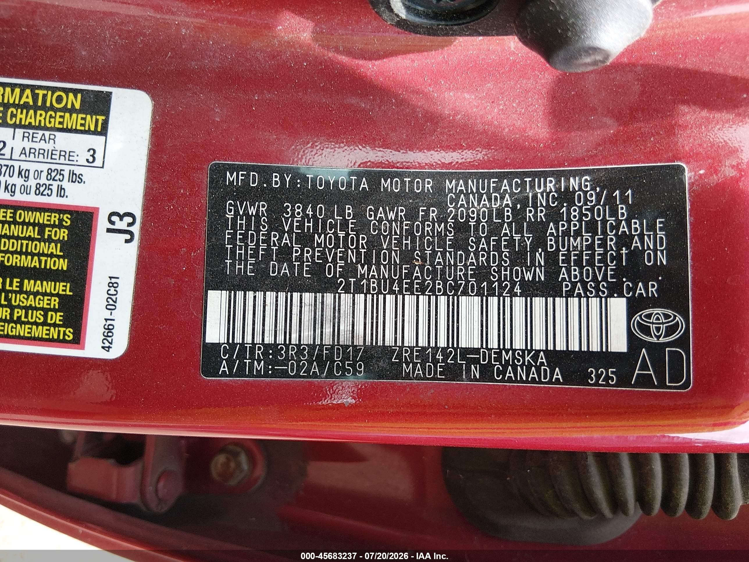 2011 Toyota Corolla S Red vin: 2T1BU4EE2BC701124