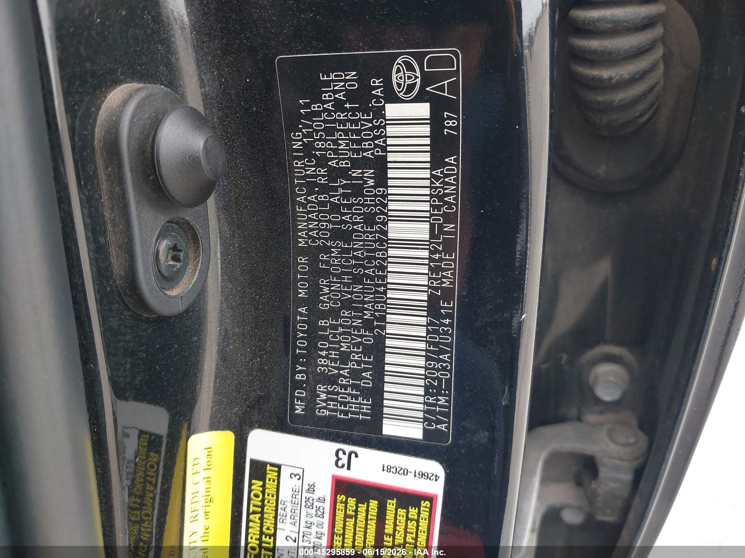 2011 Toyota Corolla S Black vin: 2T1BU4EE2BC729229