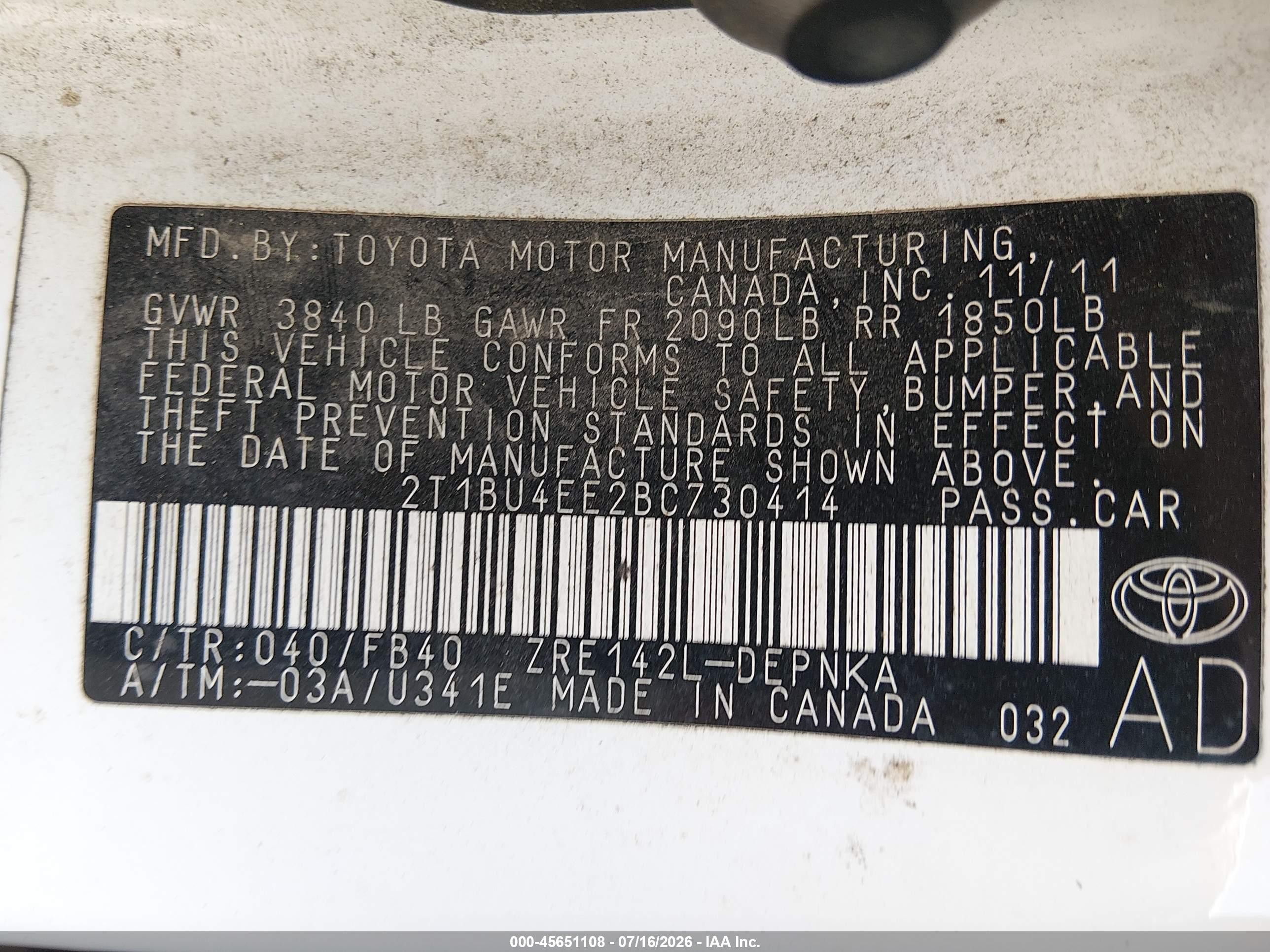 2011 Toyota Corolla Le White vin: 2T1BU4EE2BC730414