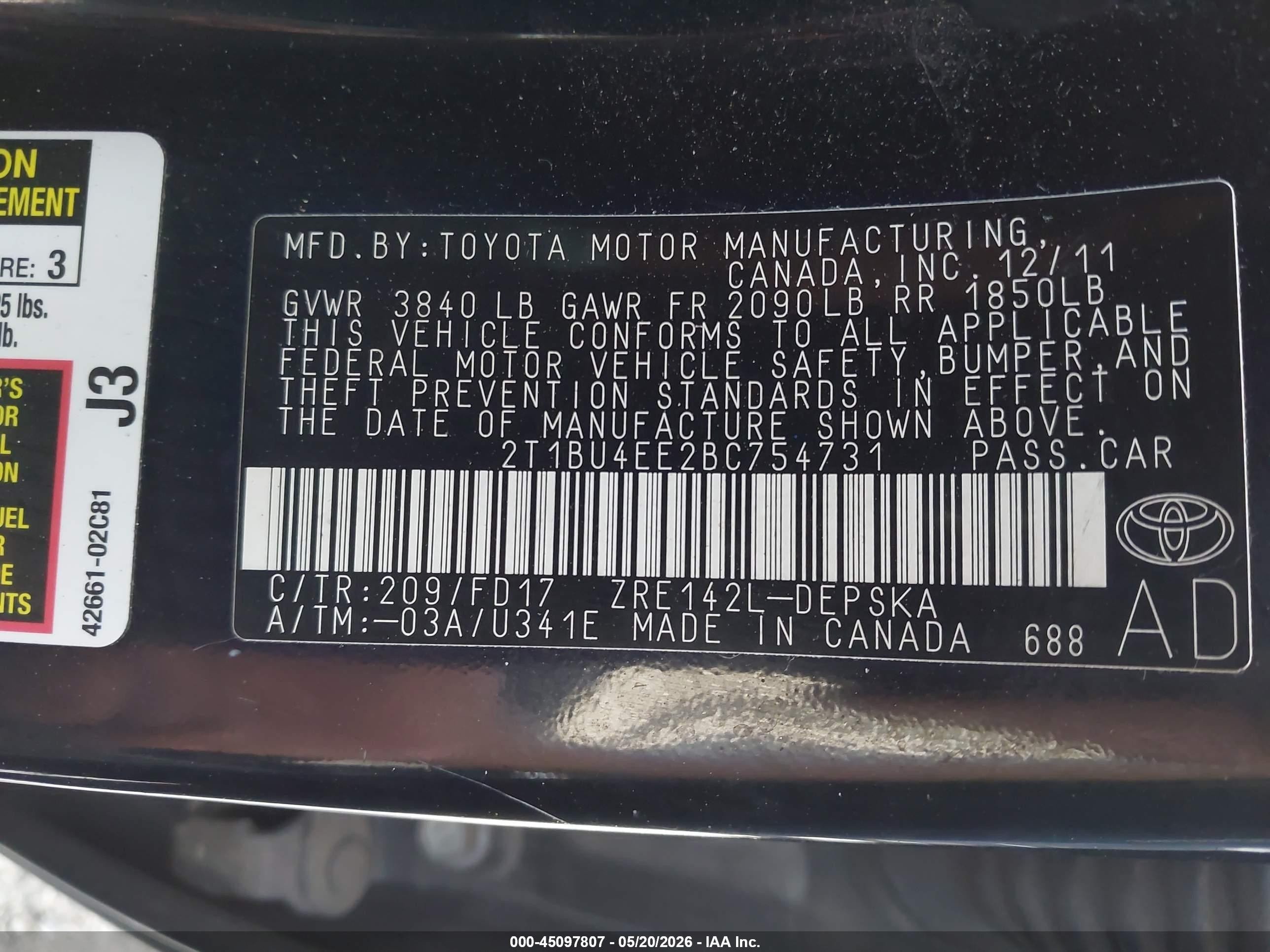 2011 Toyota Corolla S Black vin: 2T1BU4EE2BC754731