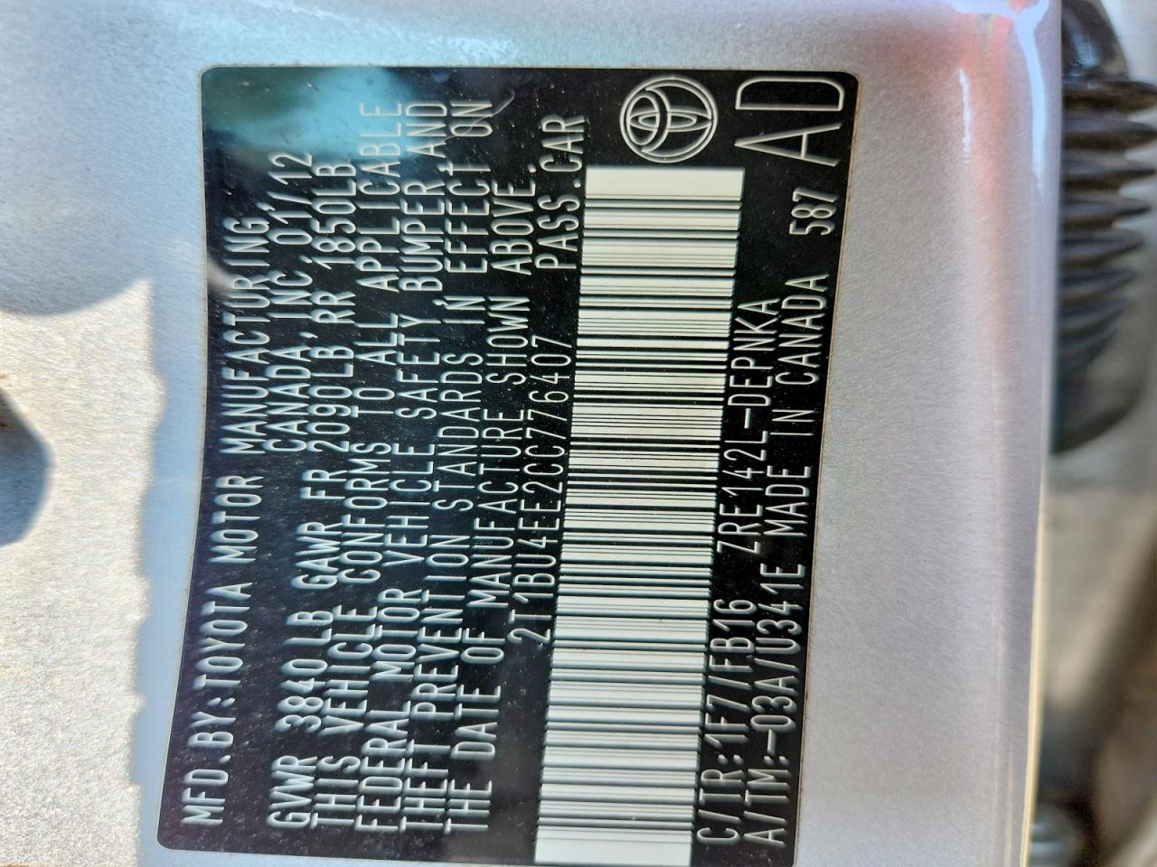 2012 Toyota Corolla Le Silver vin: 2T1BU4EE2CC776407