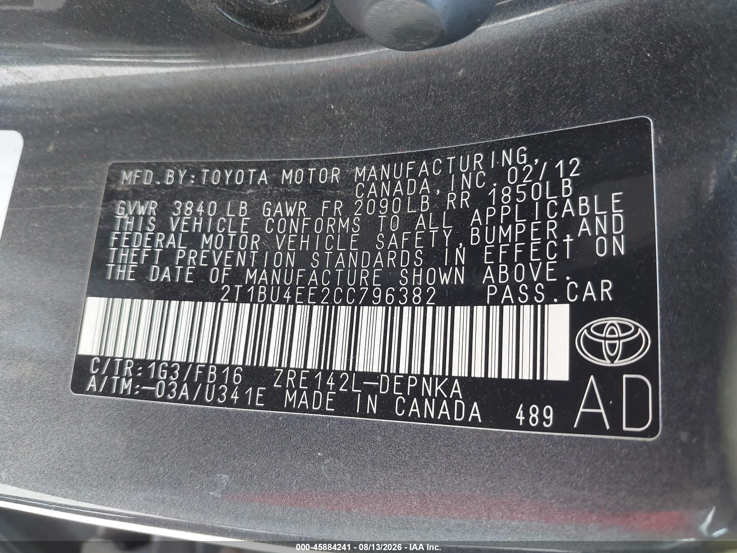 2012 Toyota Corolla Le Gray vin: 2T1BU4EE2CC796382