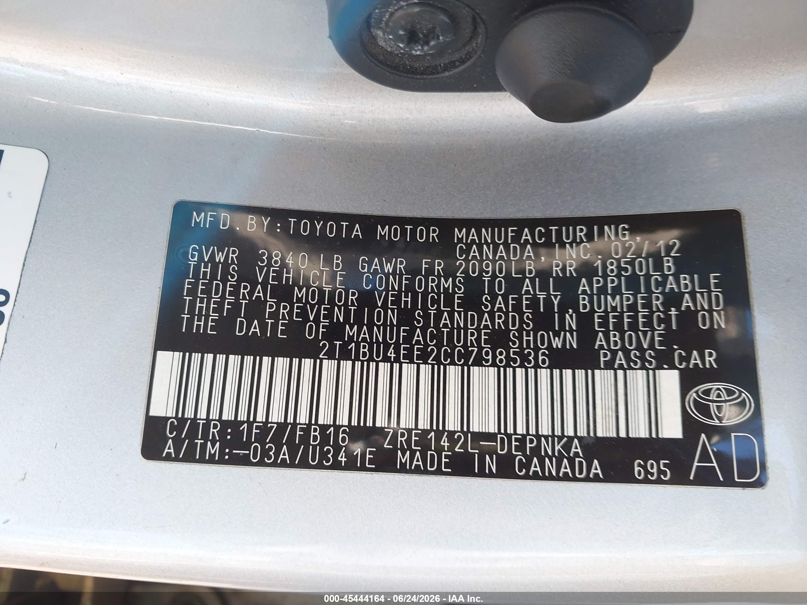 2012 Toyota Corolla Le Silver vin: 2T1BU4EE2CC798536