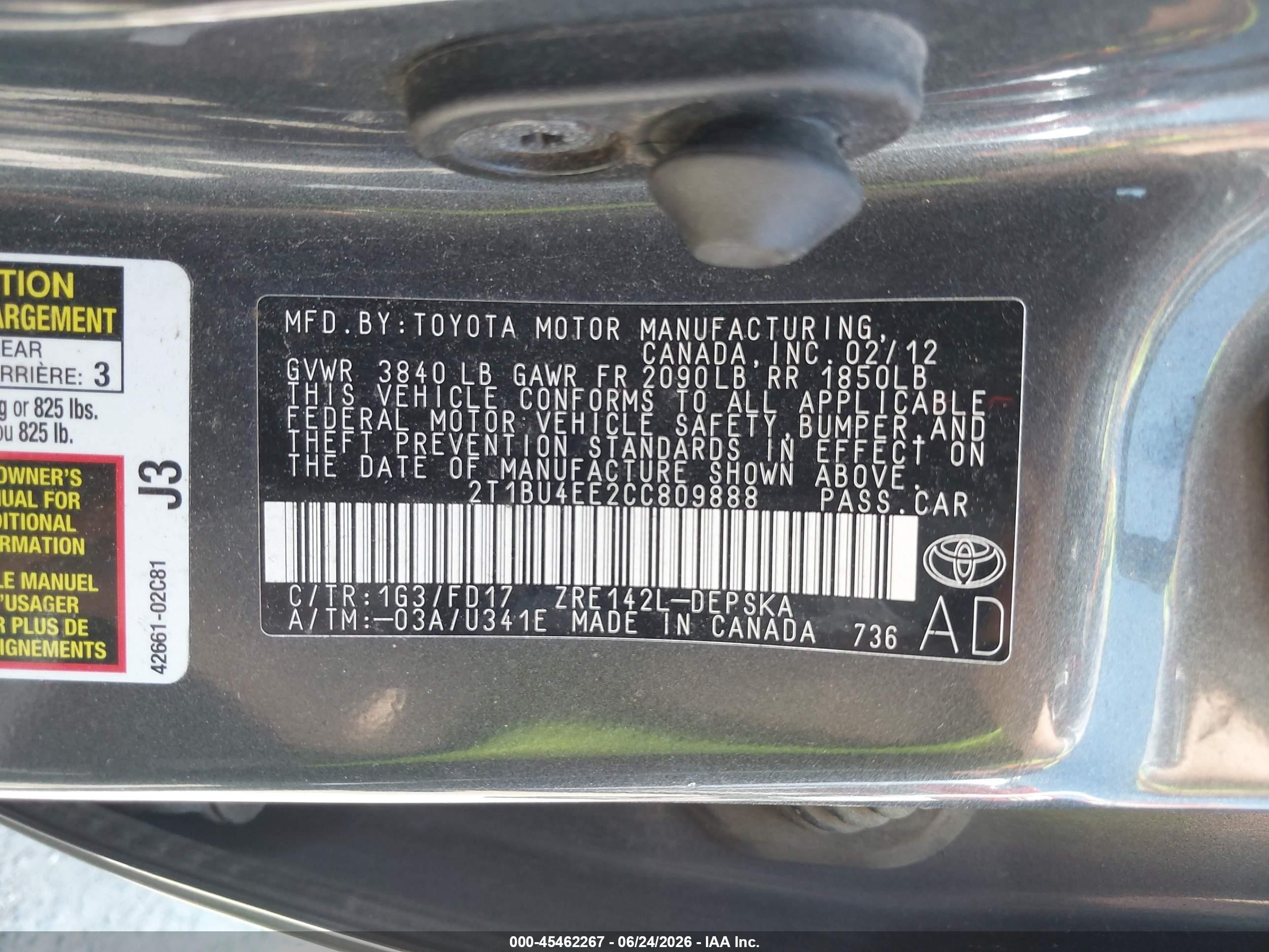 2012 Toyota Corolla S Gray vin: 2T1BU4EE2CC809888