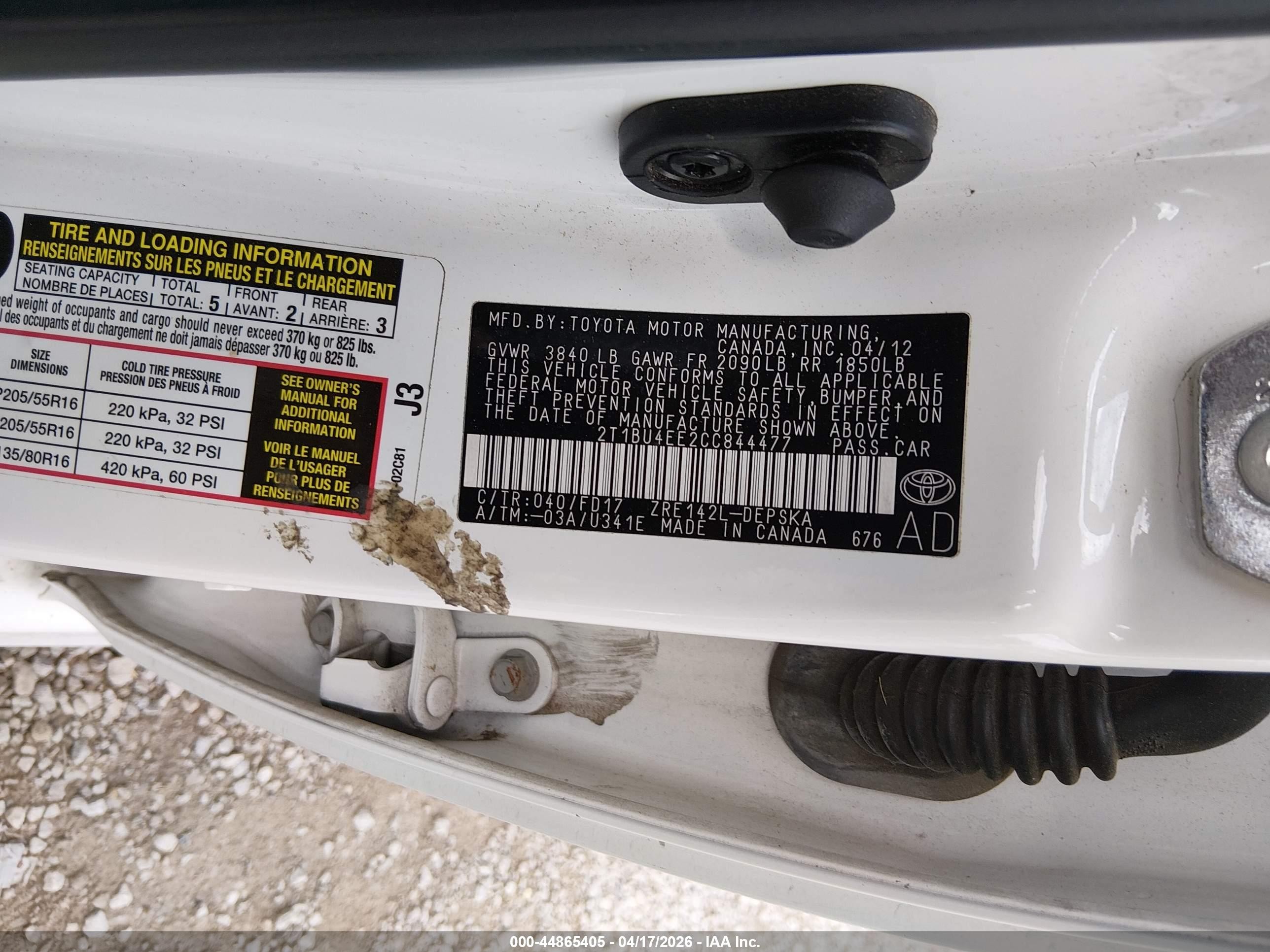 2012 Toyota Corolla S White vin: 2T1BU4EE2CC844477