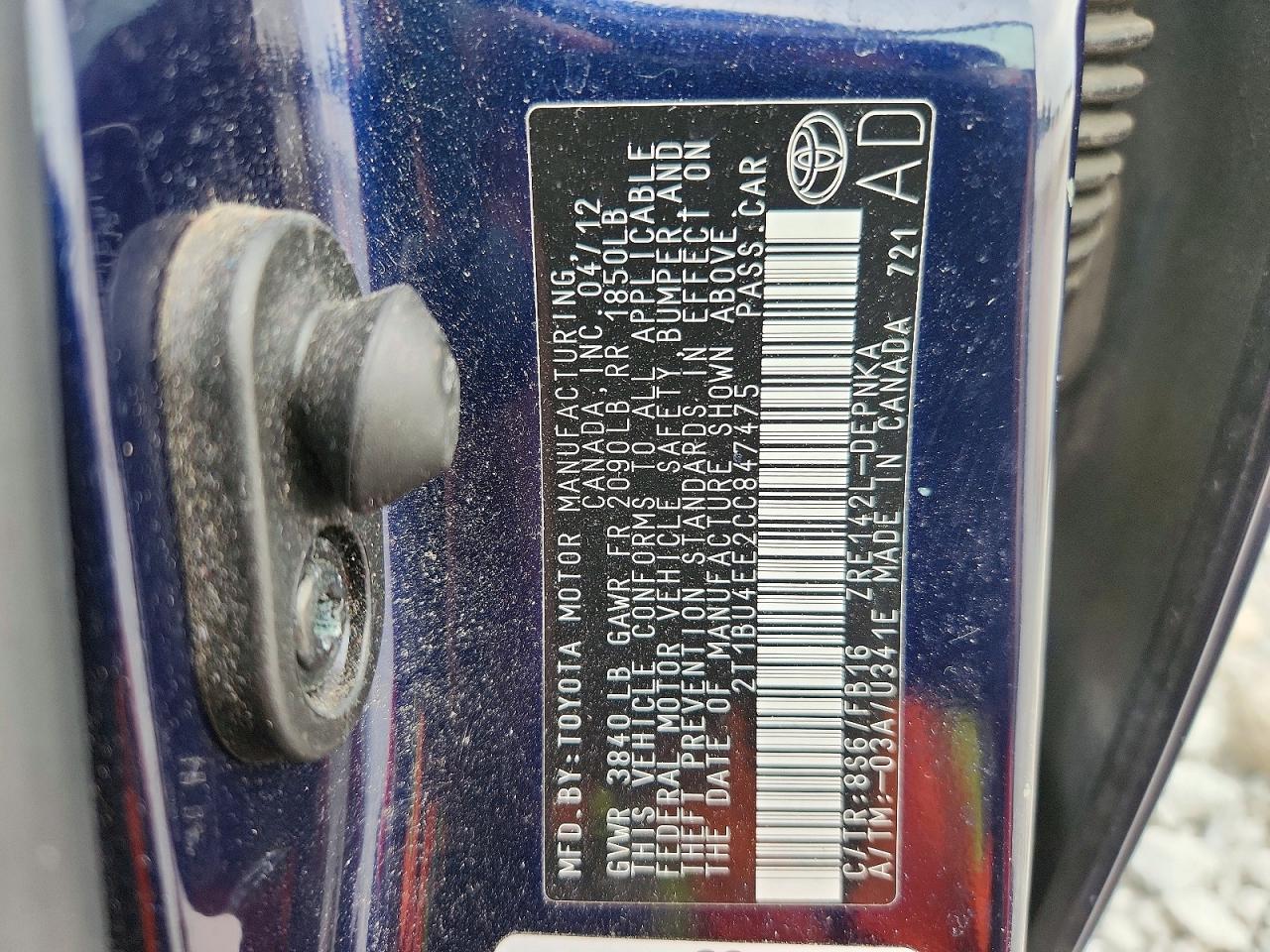 2012 Toyota Corolla Le Blue vin: 2T1BU4EE2CC847475