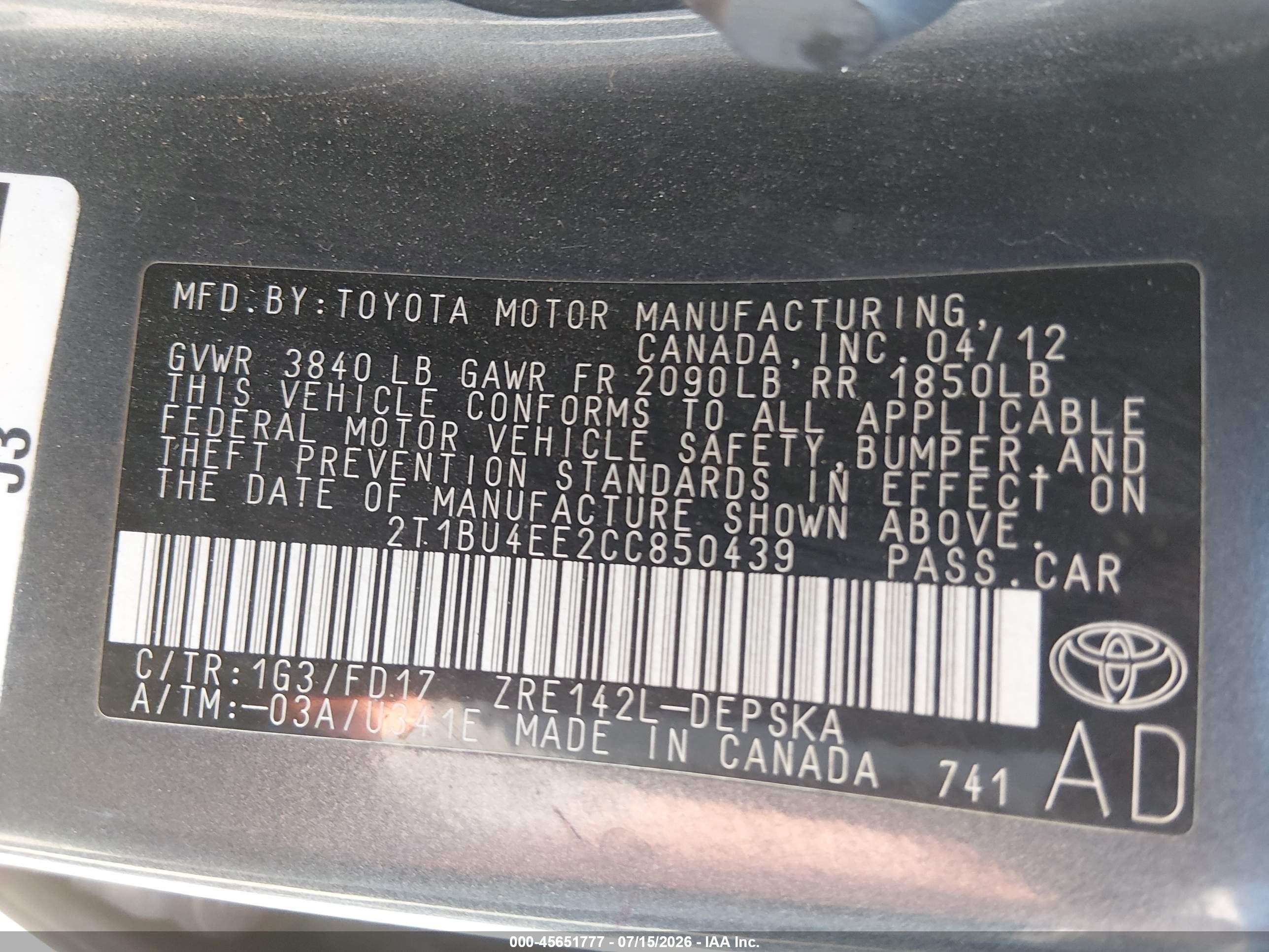 2012 Toyota Corolla S Gray vin: 2T1BU4EE2CC850439