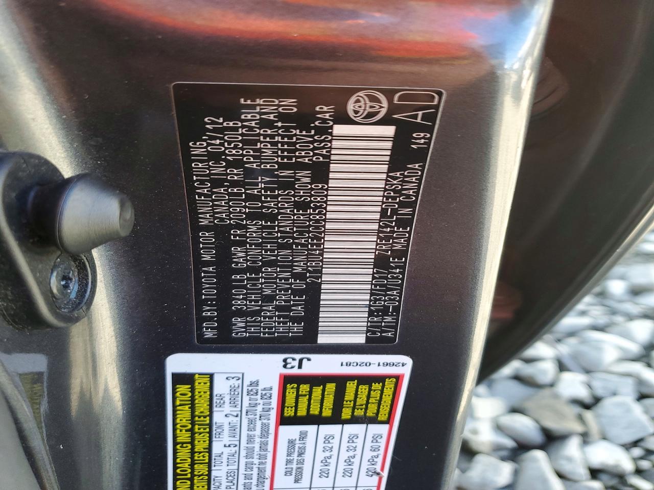 2012 Toyota Corolla S Gray vin: 2T1BU4EE2CC853809