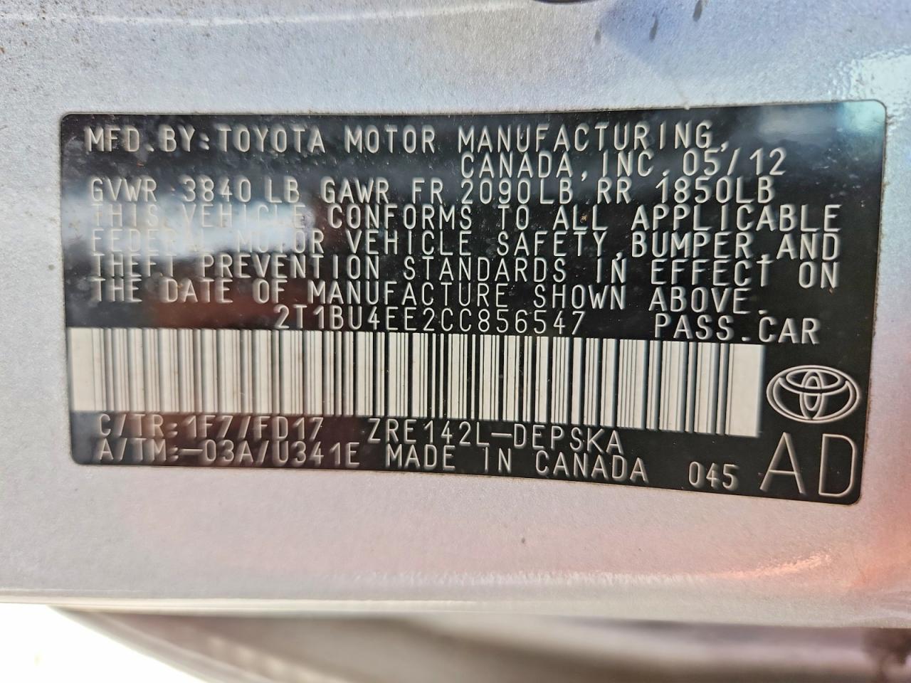 2012 Toyota Corolla S Silver vin: 2T1BU4EE2CC856547