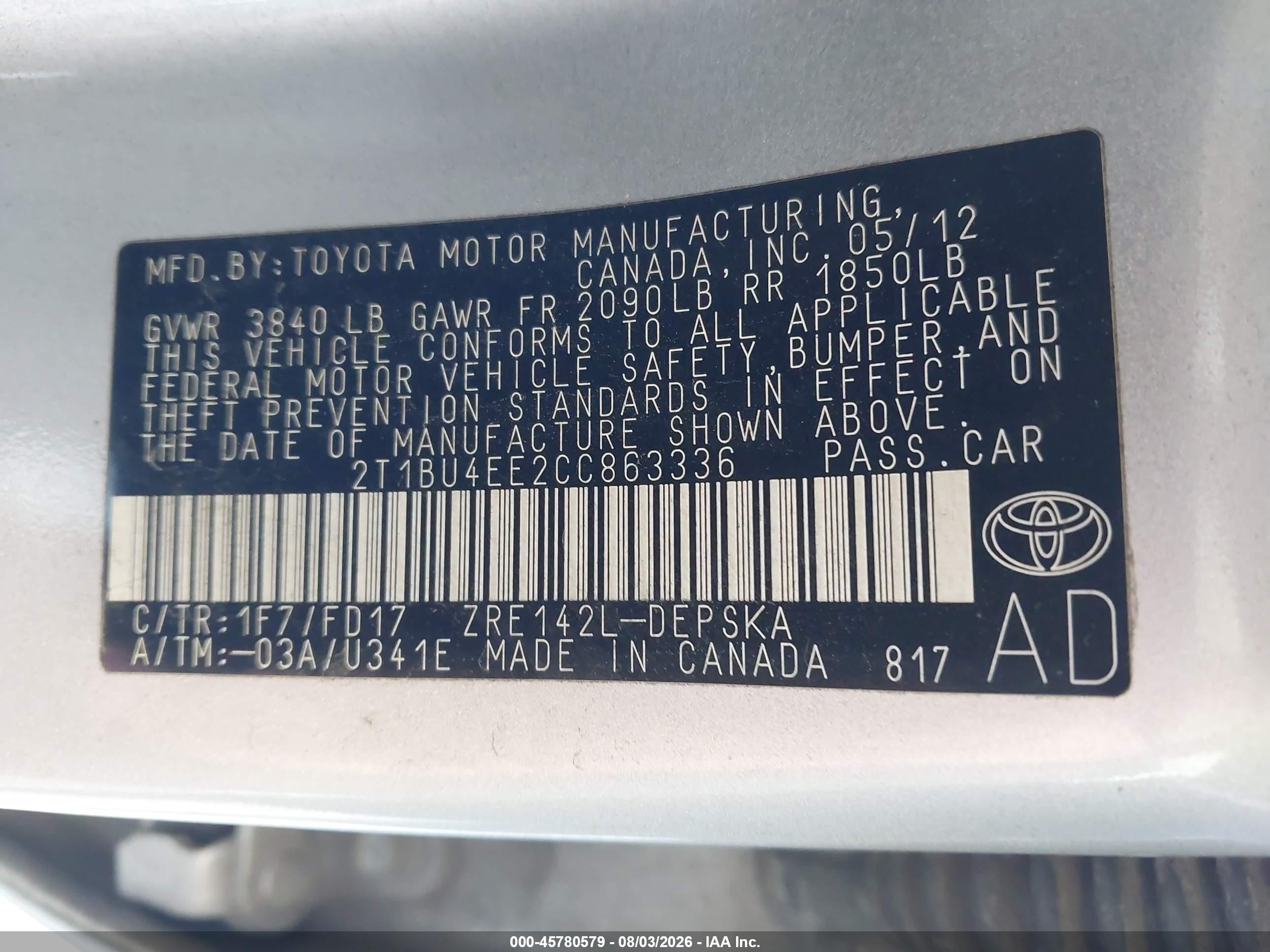 2012 Toyota Corolla S Silver vin: 2T1BU4EE2CC863336